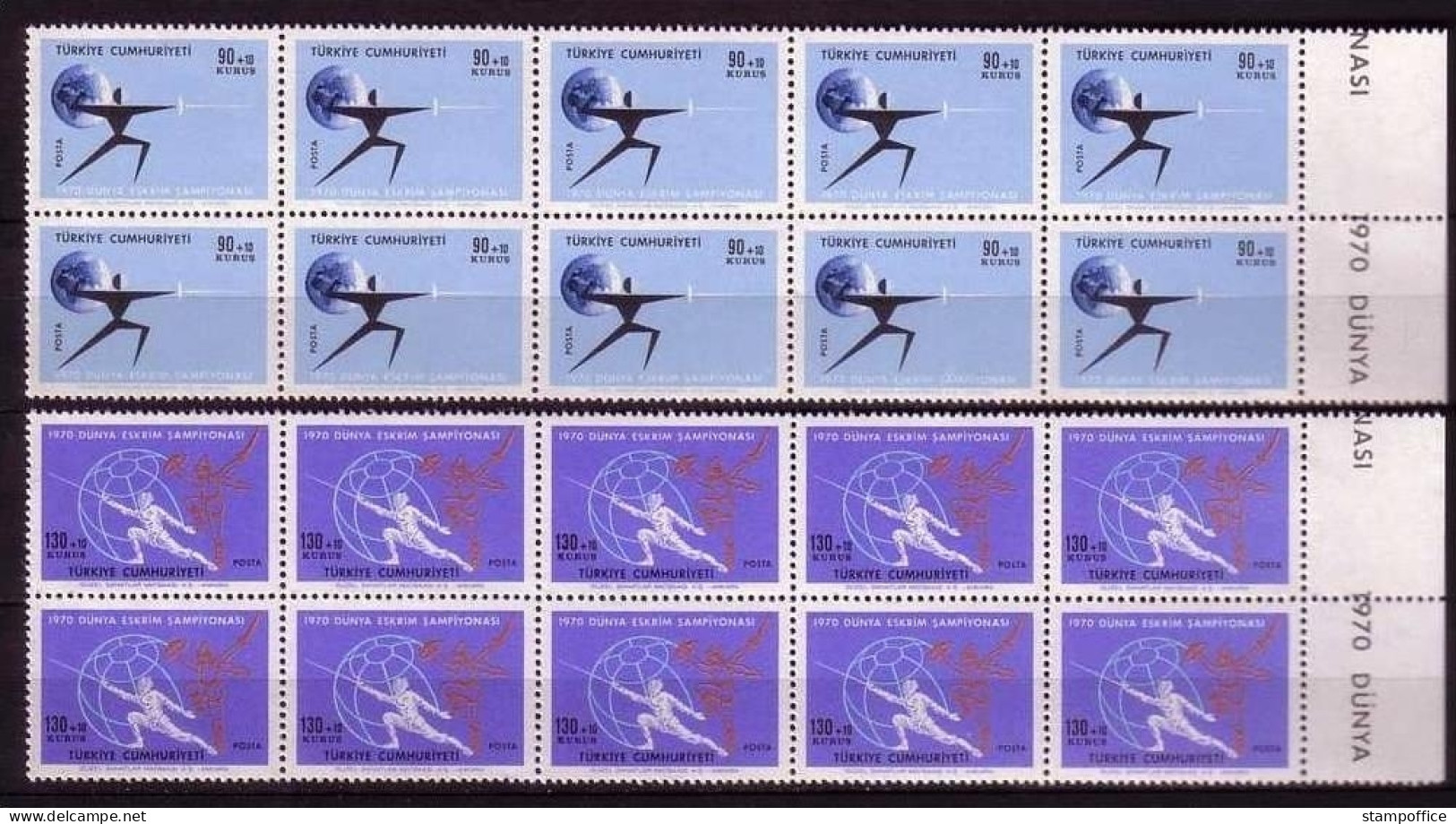 TÜRKEI MI-NR. 2192-2193 POSTFRISCH(MINT) 10er EINHEIT FECHT WELTMEISTERSCHAFTEN 1970 - Nuovi