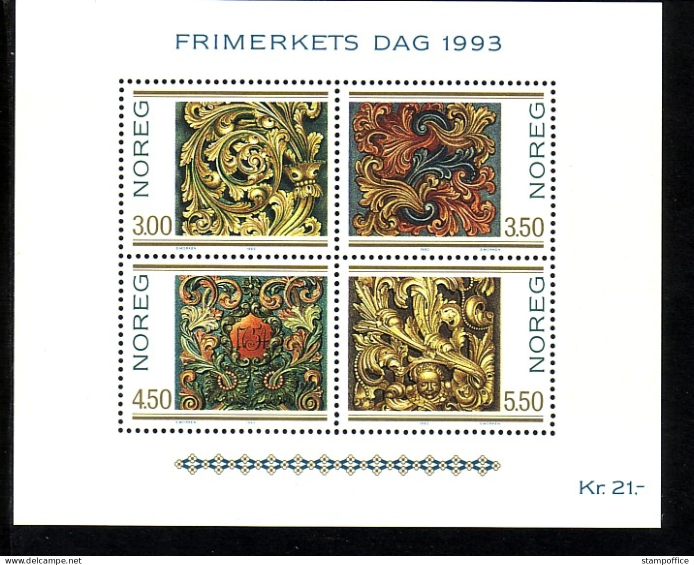 NORWEGEN BLOCK 20 POSTFRISCH(MINT) TAG DER BRIEFMARKE 1993 - HOLZSCHNITZKUNST - Blocks & Kleinbögen