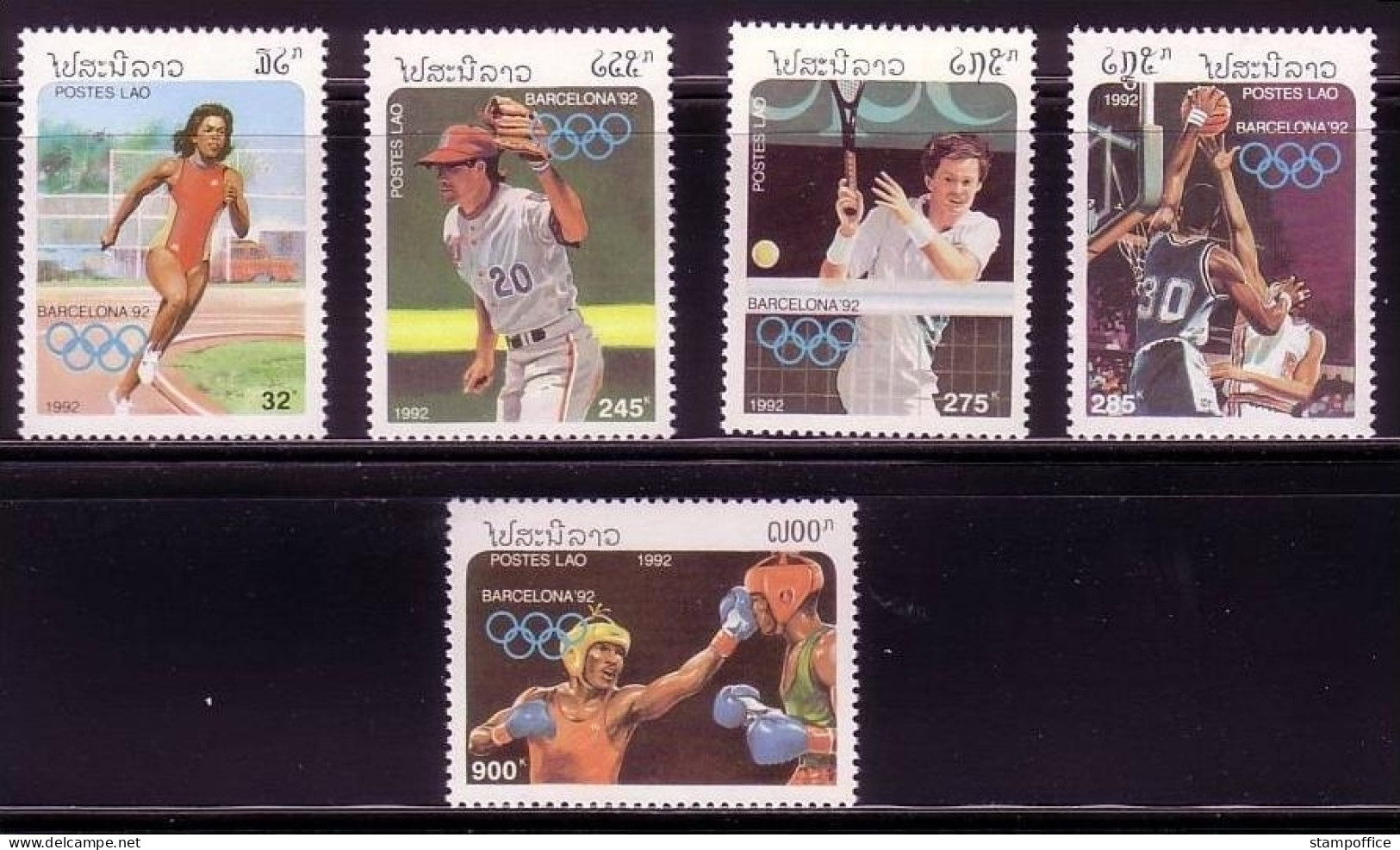 LAOS MI-NR. 1296-1300 POSTFRISCH(MINT) OLYMPISCHE SPIELE BARCELONA 1992 BASEBALL BOXEN BASKETBALL TENNIS LAUFEN - Pugilato