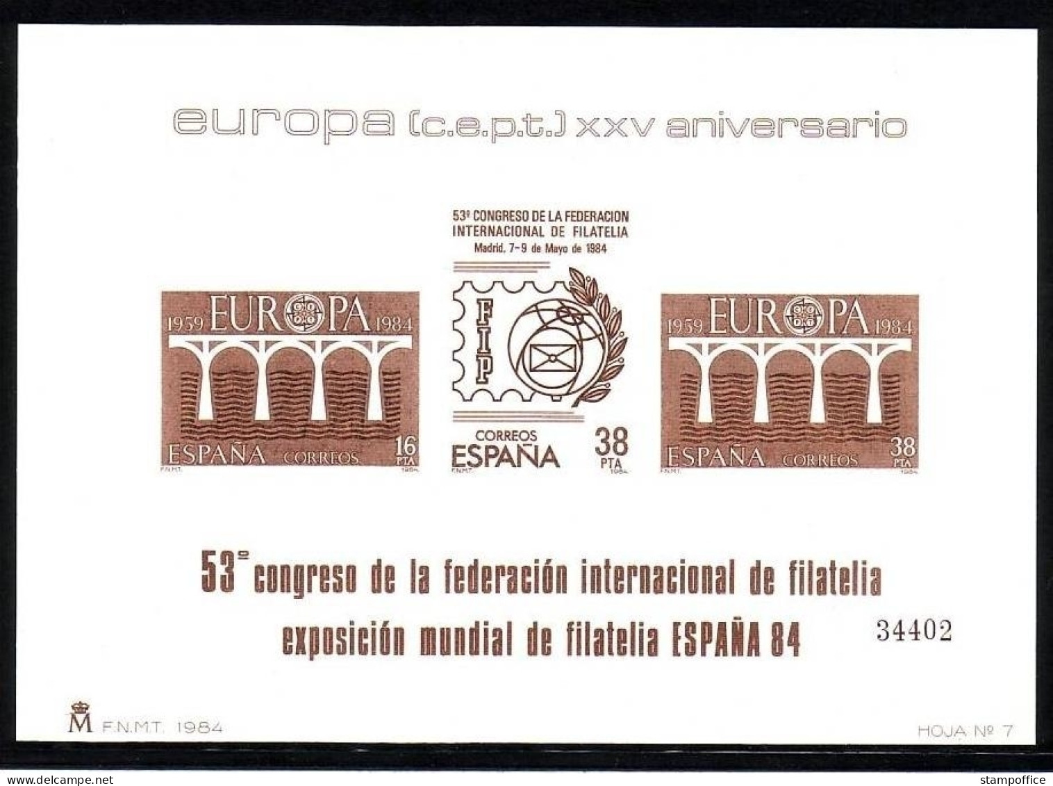 SPANIEN SONDERDRUCKBLOCK MIT MI-NR. 2633-2634 POSTFRISCH EUROPA 1984 ESPANA `84 - 1984