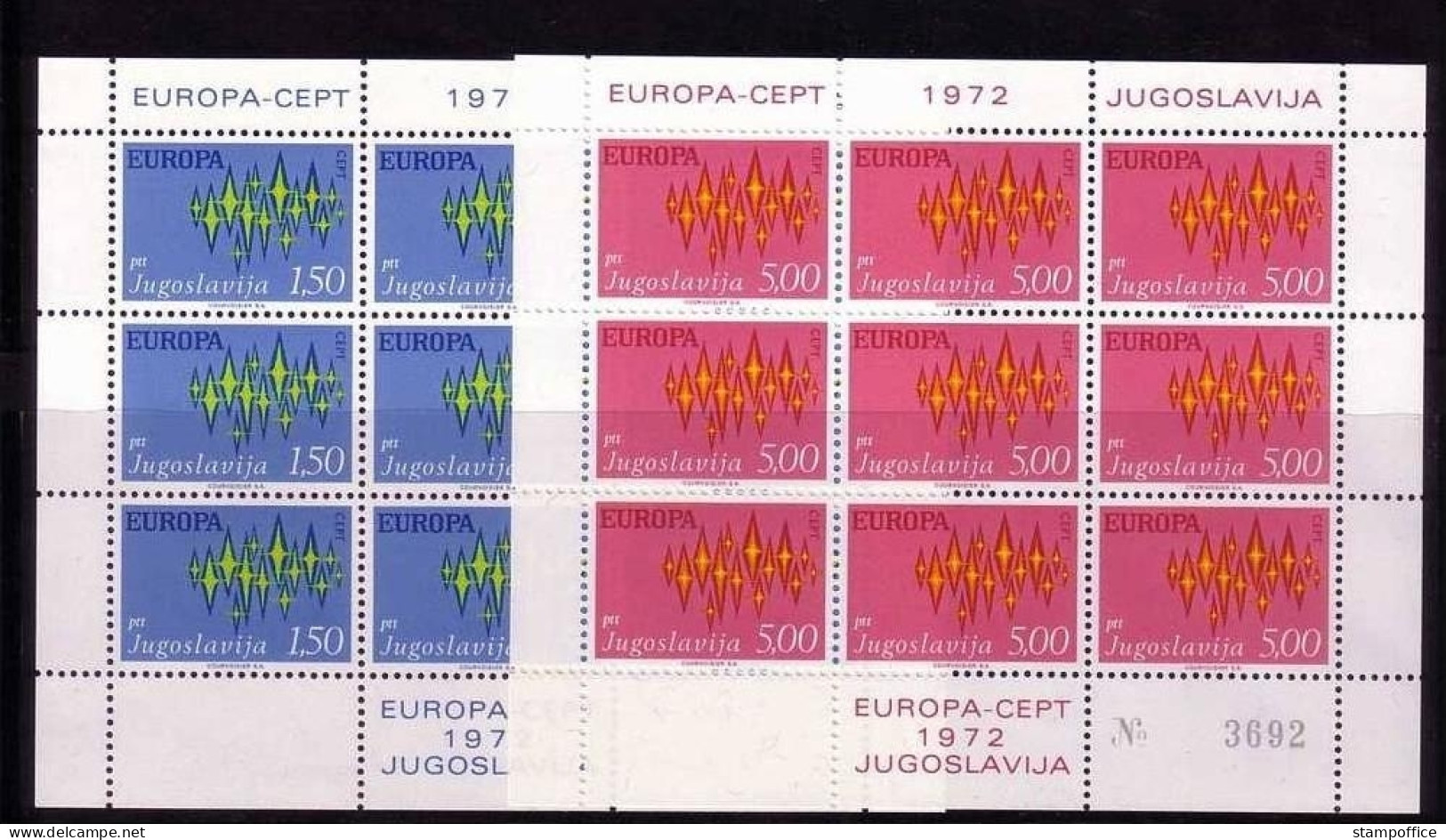 JUGOSLAWIEN MI-NR. 1457-1458 POSTFRISCH(MINT) KLEINBOGENSATZ EUROPA 1972 STERNE - 1972