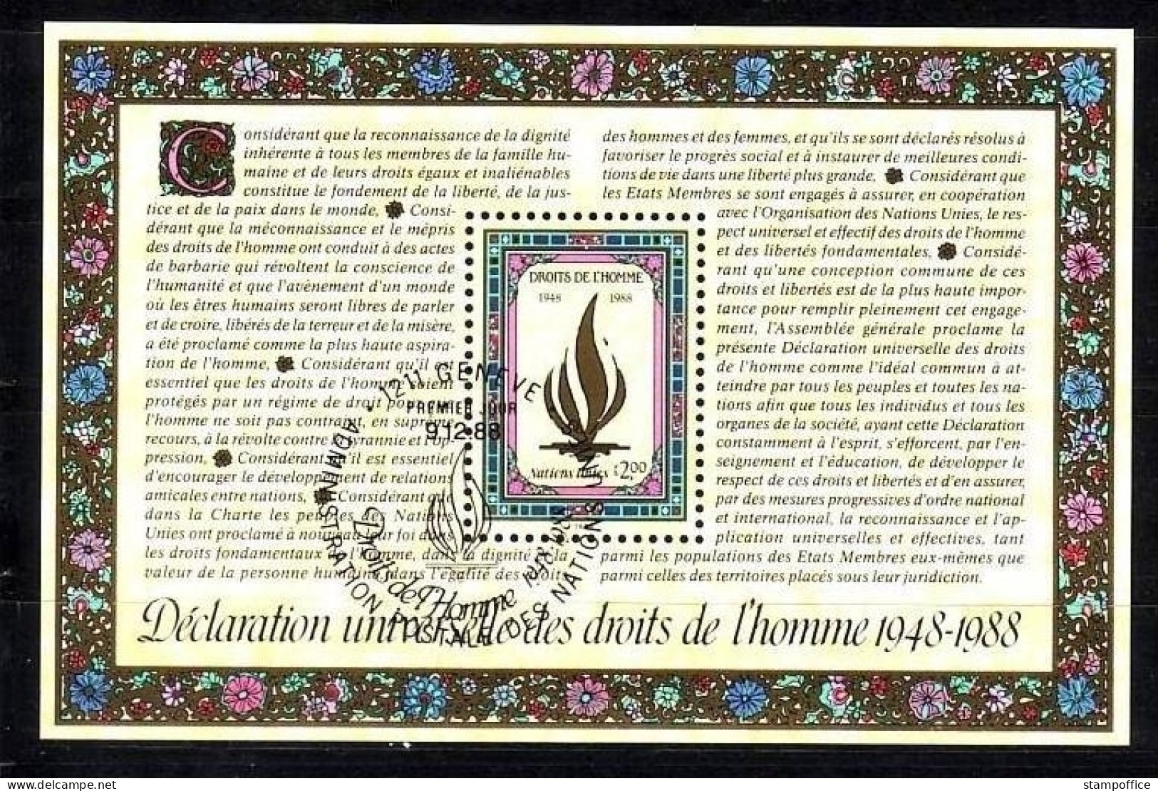 UNO GENF BLOCK 5 GESTEMPELT(USED) MENSCHENRECHTE 1988 - Hojas Y Bloques