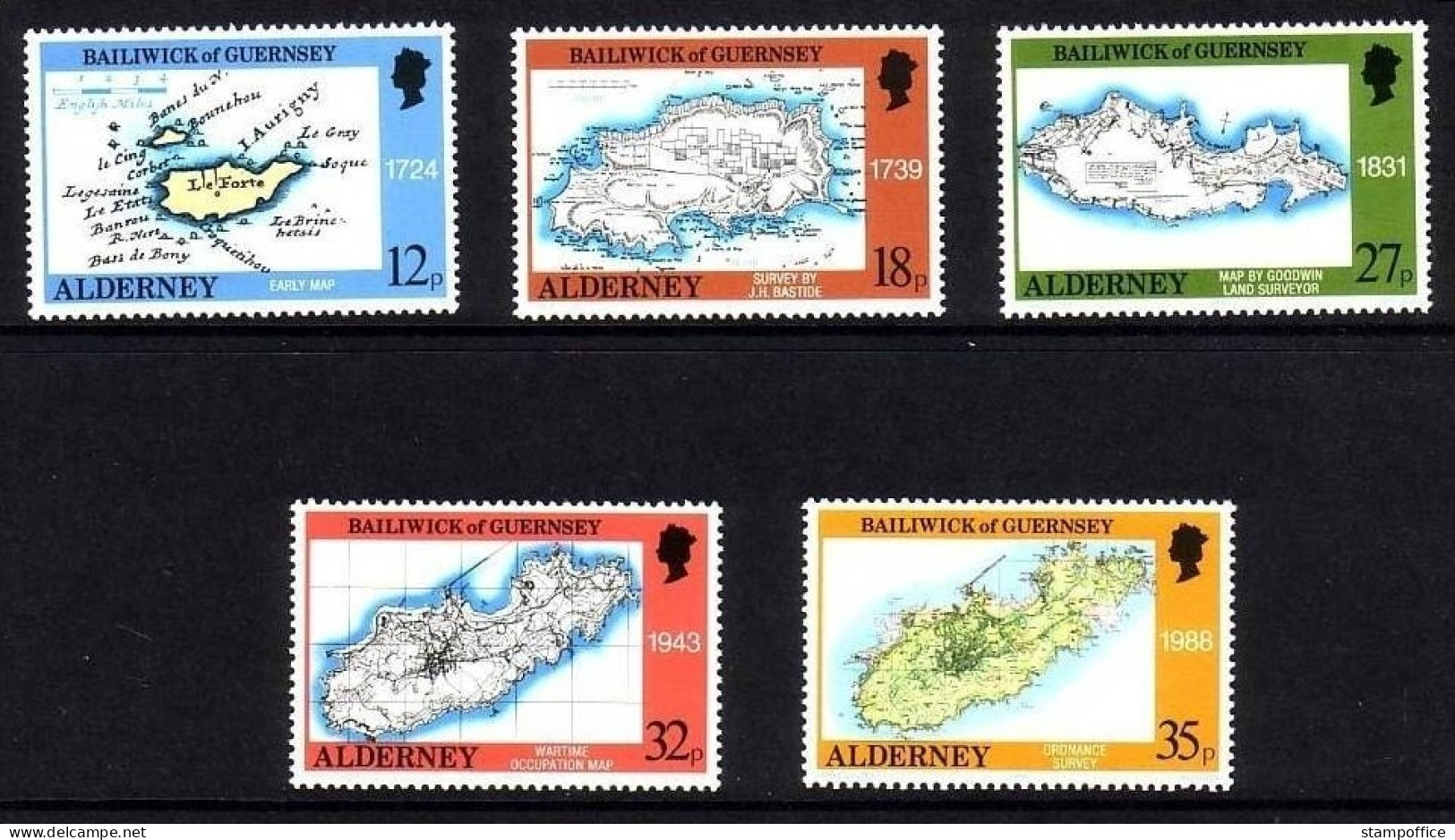 ALDERNEY MI-NR. 37-41 POSTFRISCH(MINT) LANDKARTEN 1989 - Alderney