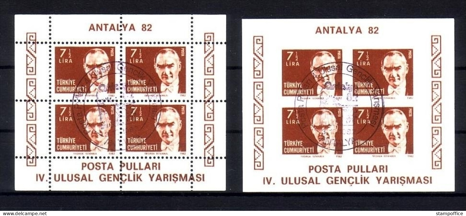 TÜRKEI BLOCK 22 A + B GESTEMPELT JUGENDBRIEFMARKENAUSSTELLUNG ANTALYA '82 - Blocks & Sheetlets