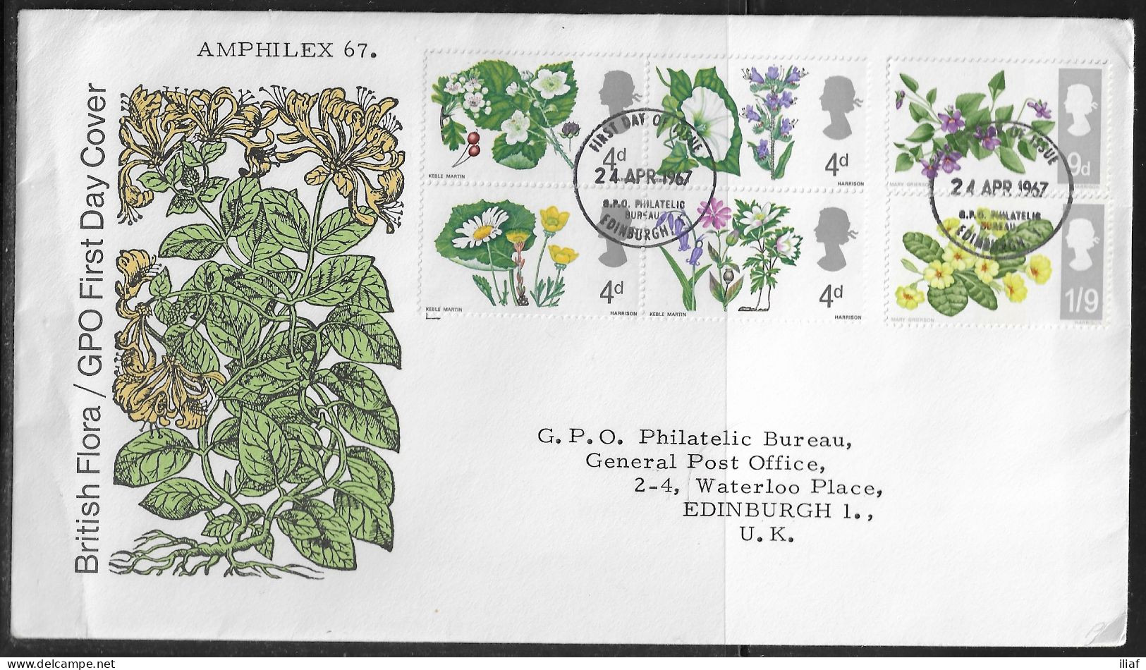 United Kingdom Of Great Britain.  FDC Sc. 491a, 492-493.  British Wild Flowers.   FDC Cancellation On FDC Envelope - 1952-1971 Dezimalausgaben (Vorläufer)