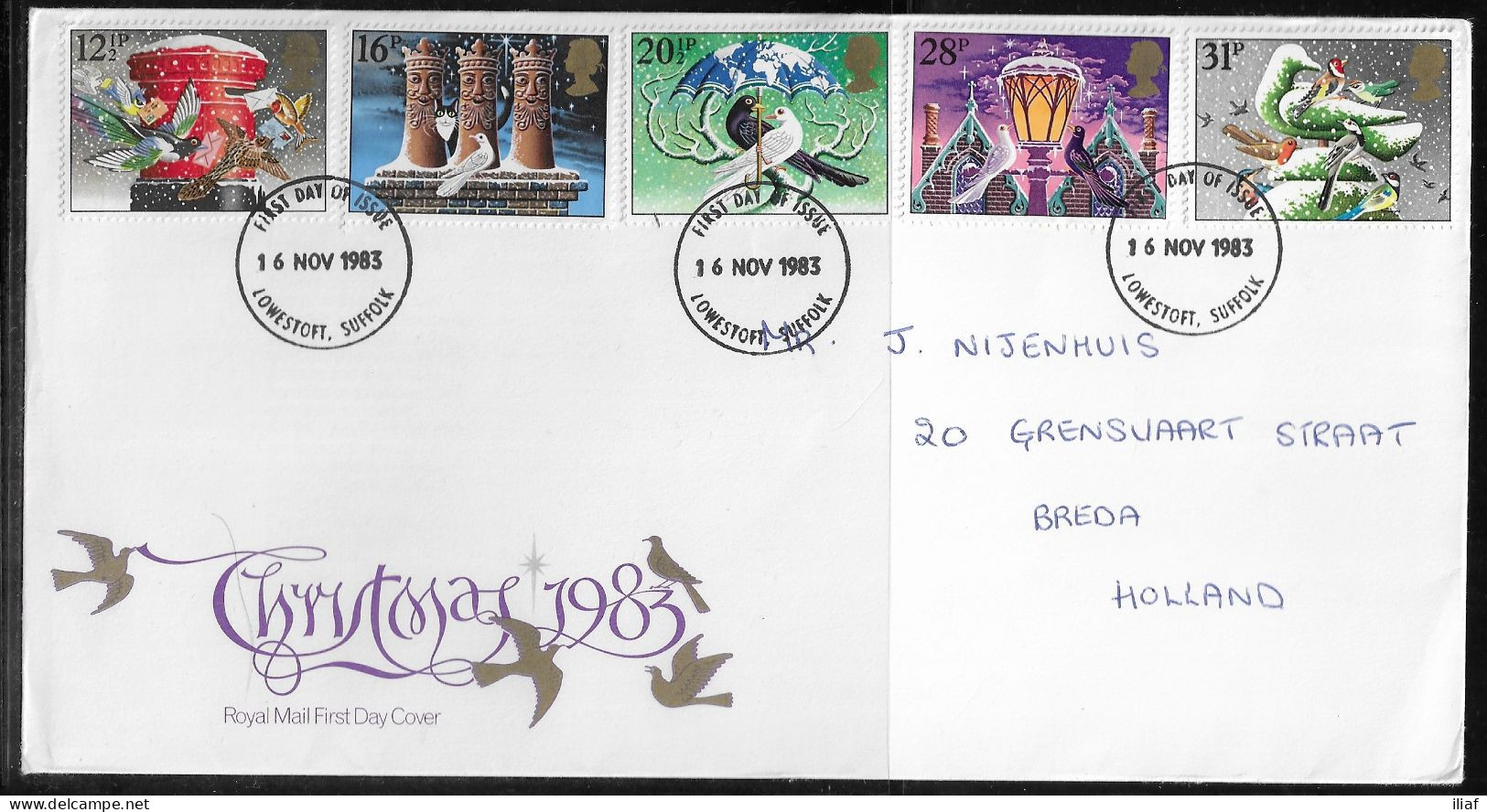 United Kingdom Of Great Britain.  FDC Sc. 1035-1039.  Christmas 1983 - Christmas.  FDC Cancellation On FDC Envelope - 1981-1990 Decimale Uitgaven