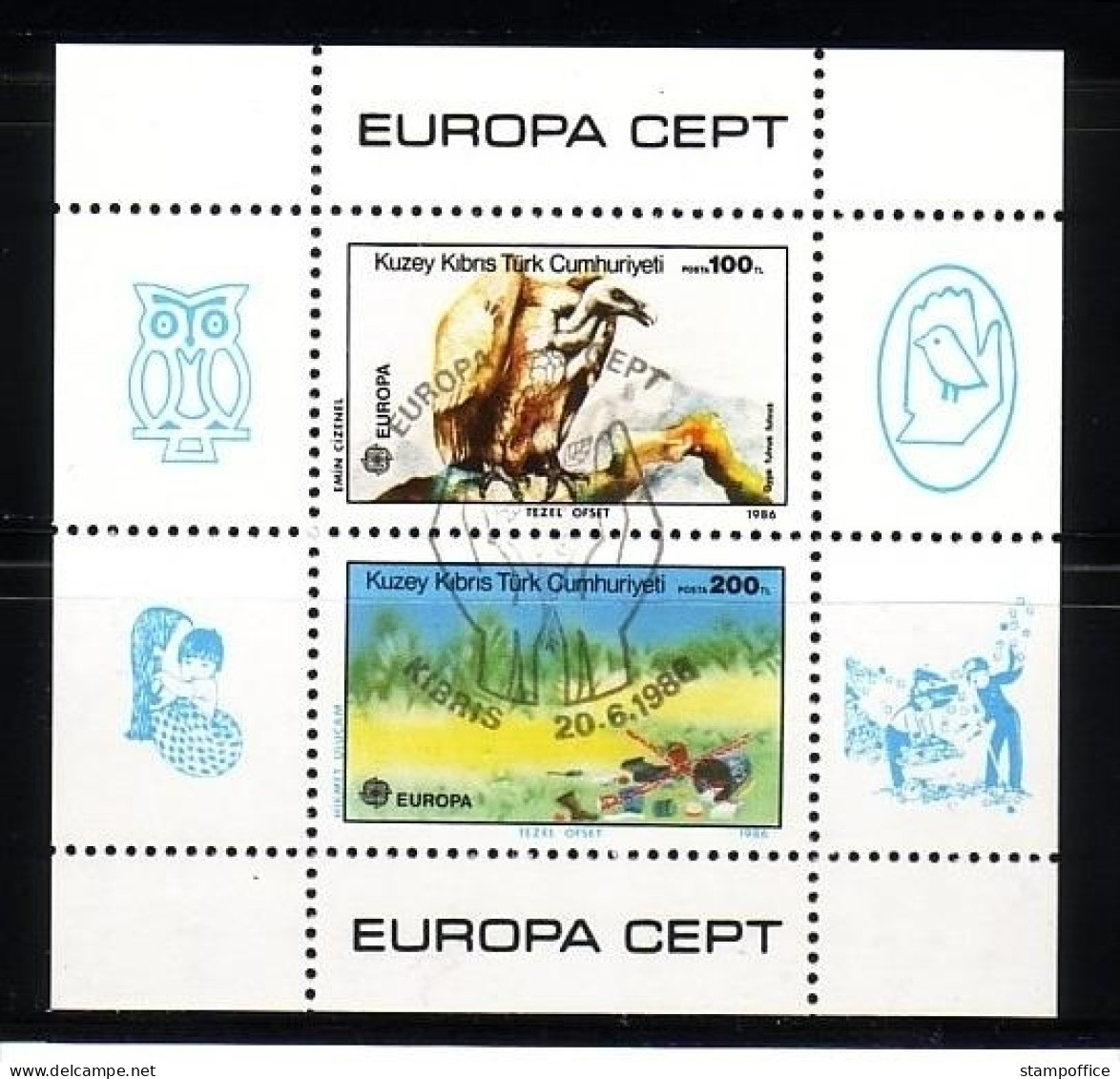 TÜRKISCH ZYPERN BLOCK 5 GESTEMPELT(USED) EUROPA 1986 NATUR- Und UMWELTSCHUTZ GÄNSEGEIER - 1986