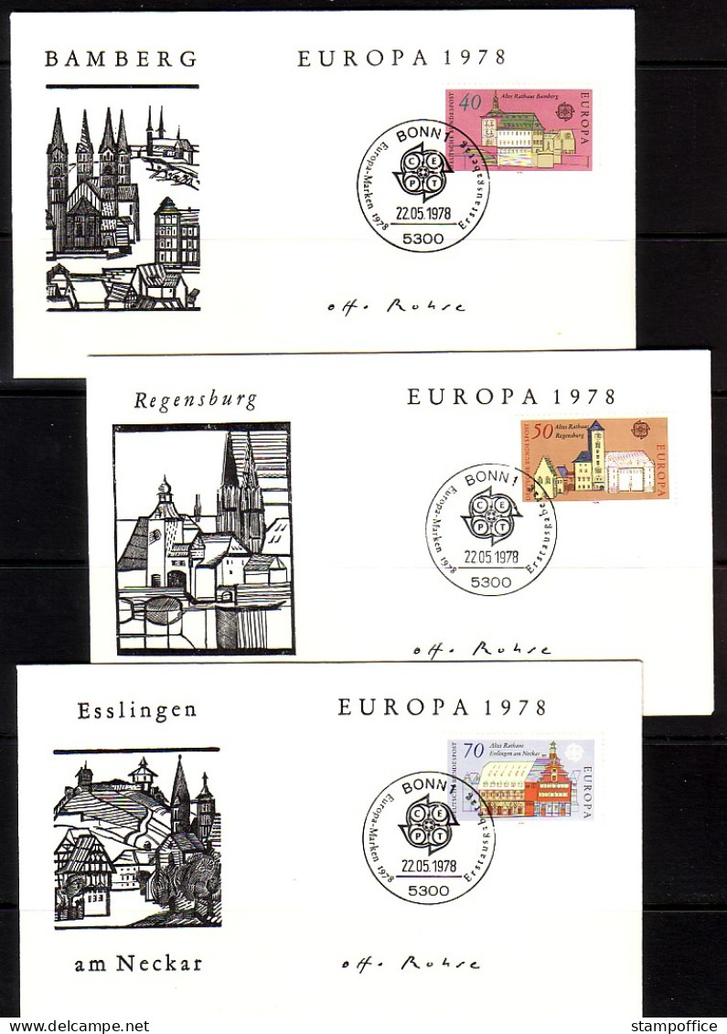 DEUTSCHLAND MI-NR. 969-971 FDC(3) EUROPA 1978 BAUDENKMÄLER - 1978