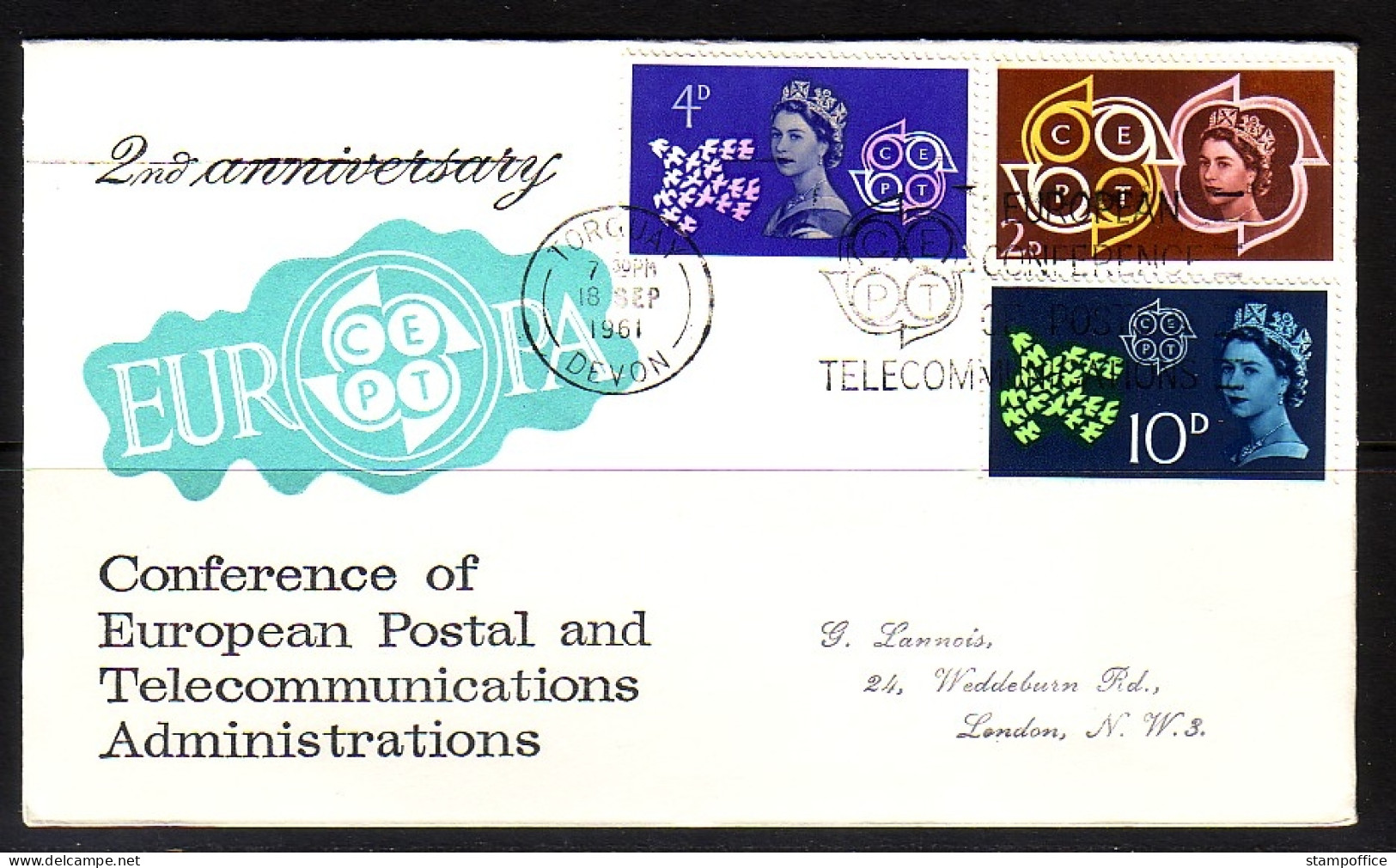 GROSSBRITANNIEN MI-NR. 346-348 FDC EUROPA 1961 TAUBE KÖNIGIN ELIZABETH II - 1961