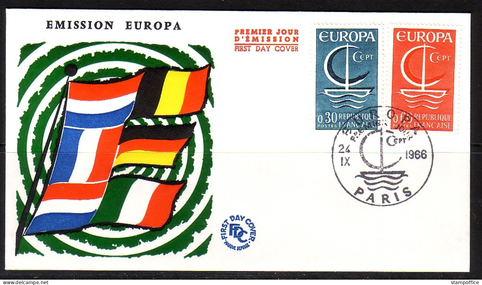 FRANKREICH MI-NR. 1556-1557 FDC EUROPA CEPT (PARIS) 1966 BOOT MIT SEGEL - 1966