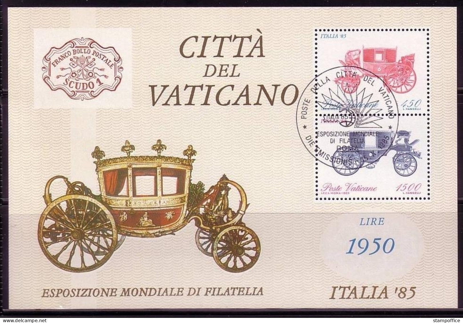 VATIKAN BLOCK 8 GESTEMPELT(USED) BRIEFMARKENAUSSTELLUNG ITALIA '85 REISEKUTSCHEN - Blocks & Kleinbögen