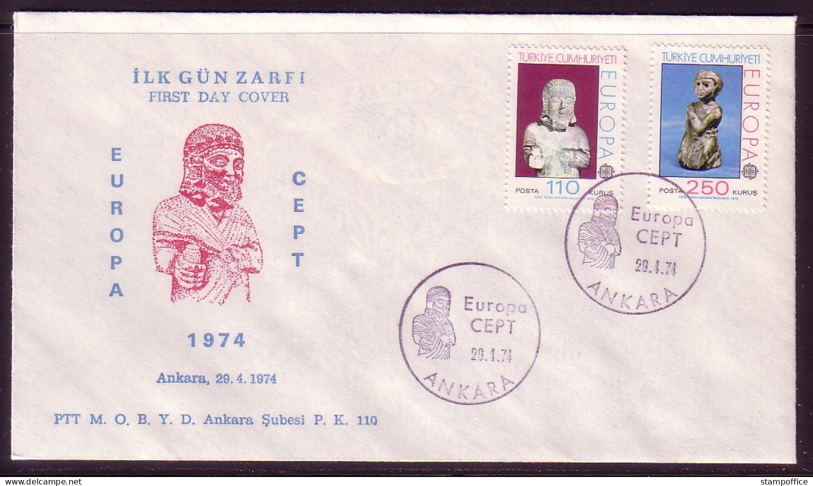 TÜRKEI MI-NR. 2320-2321 FDC CEPT 1974 SKULPTUREN KÖNIGSSTATUE - 1974