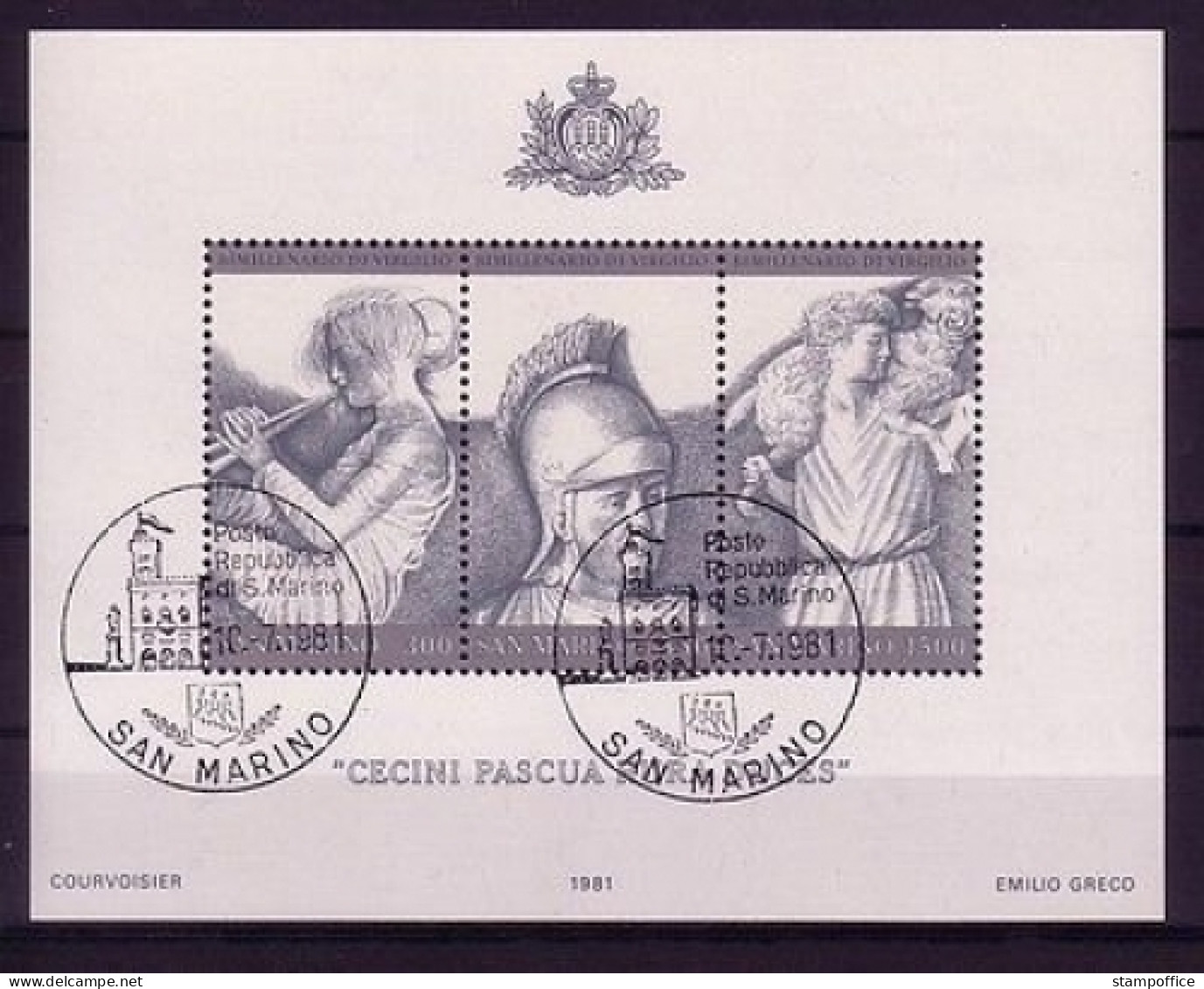 SAN MARINO BLOCK 8 GESTEMPELT(USED) TODESTAG VON VERGIL - Blocks & Sheetlets