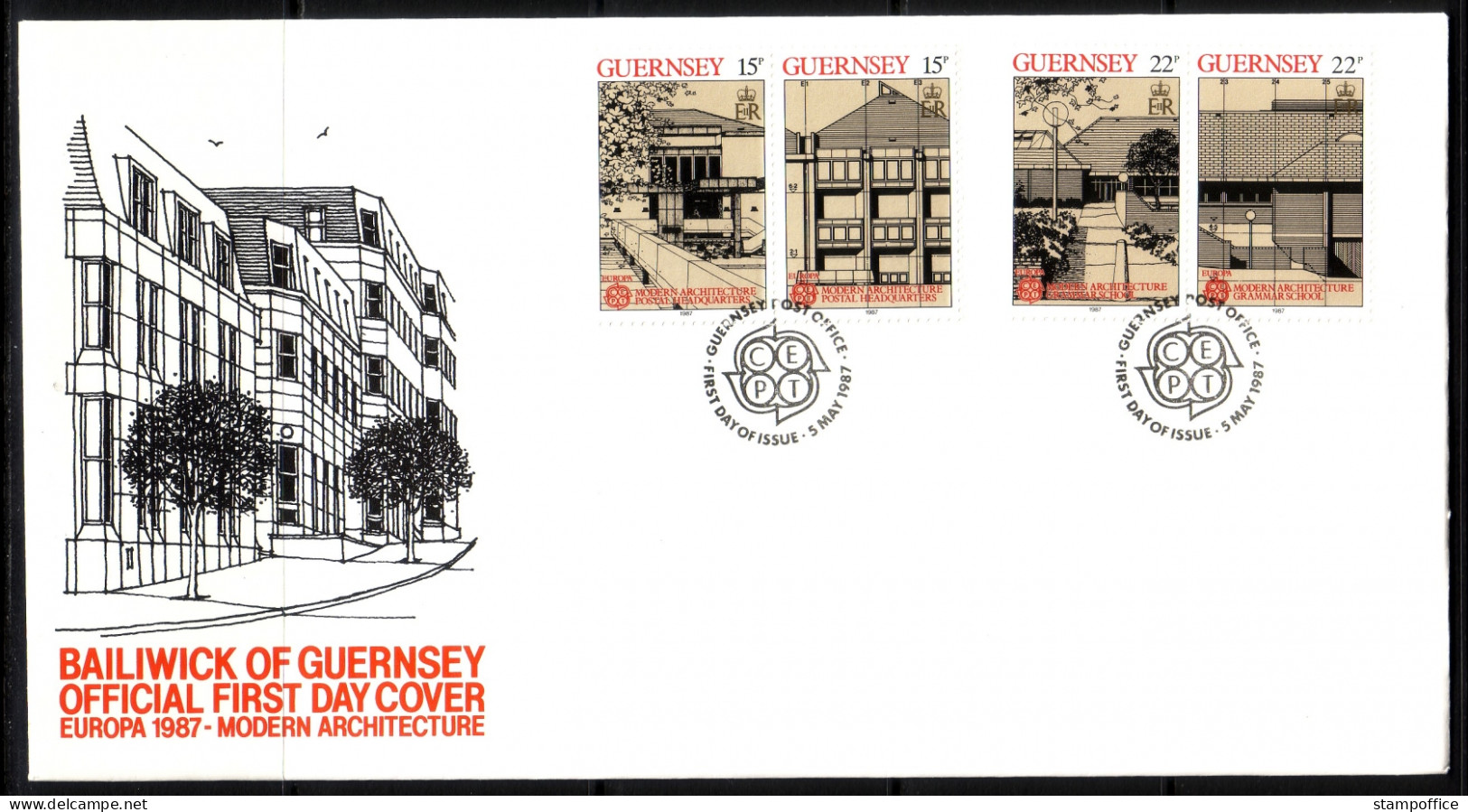 GUERNSEY MI-NR. 389-392 FDC EUROPA 1987 MODERNE ARCHITEKTUR - 1987