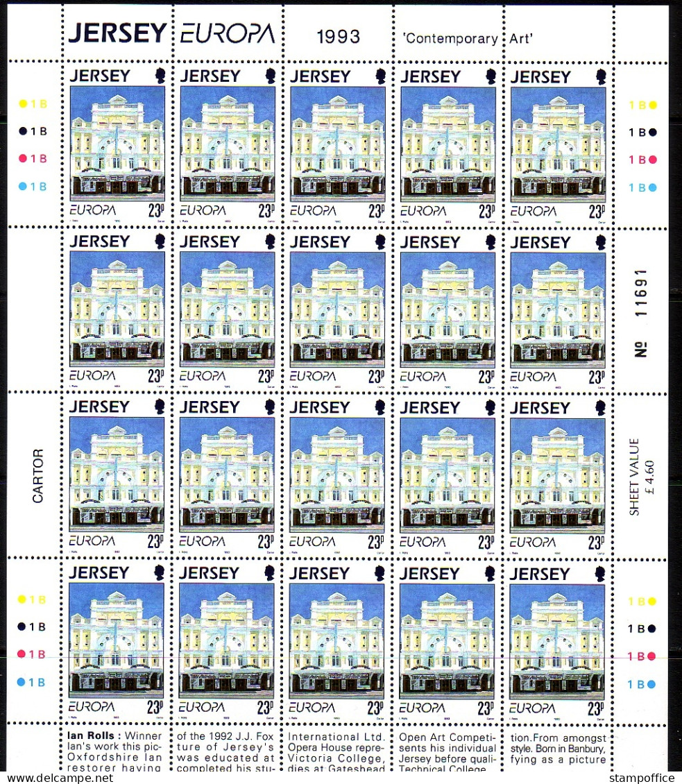 JERSEY MI-NR. 612-614 POSTFRISCH(MINT) KLEINBOGENSATZ EUROPA 1993 ZEITGENÖSSISCHE KUNST - 1993