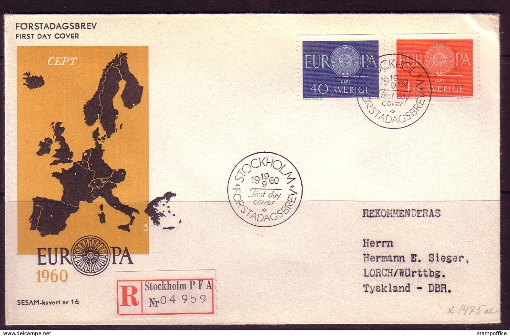 SCHWEDEN MI-NR. 463-464 FDC EUROPA 1960 - WAGENRAD - 1960