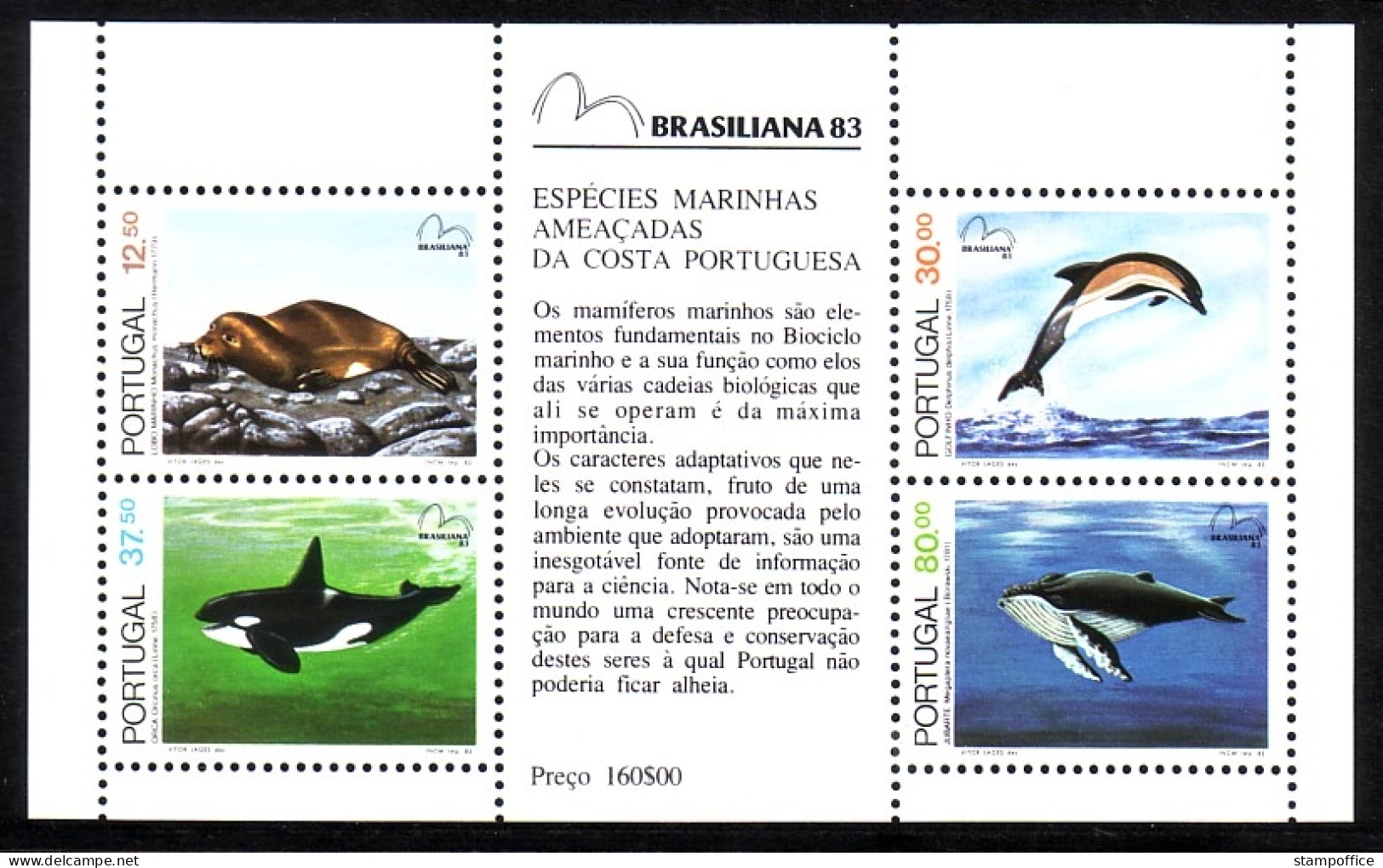 PORTUGAL BLOCK 41 POSTFRISCH(MINT) BRASILIANA '83 DELFIN WAL ROBBE - Dauphins