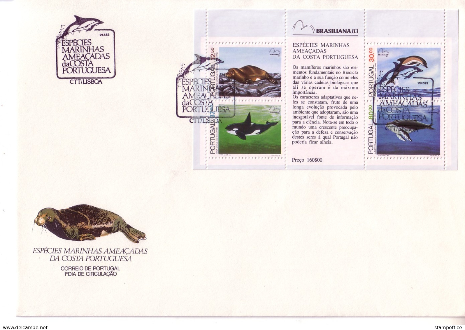 PORTUGAL BLOCK 41 FDC BRASILIANA '83 DELFIN WAL ROBBE - Dolfijnen