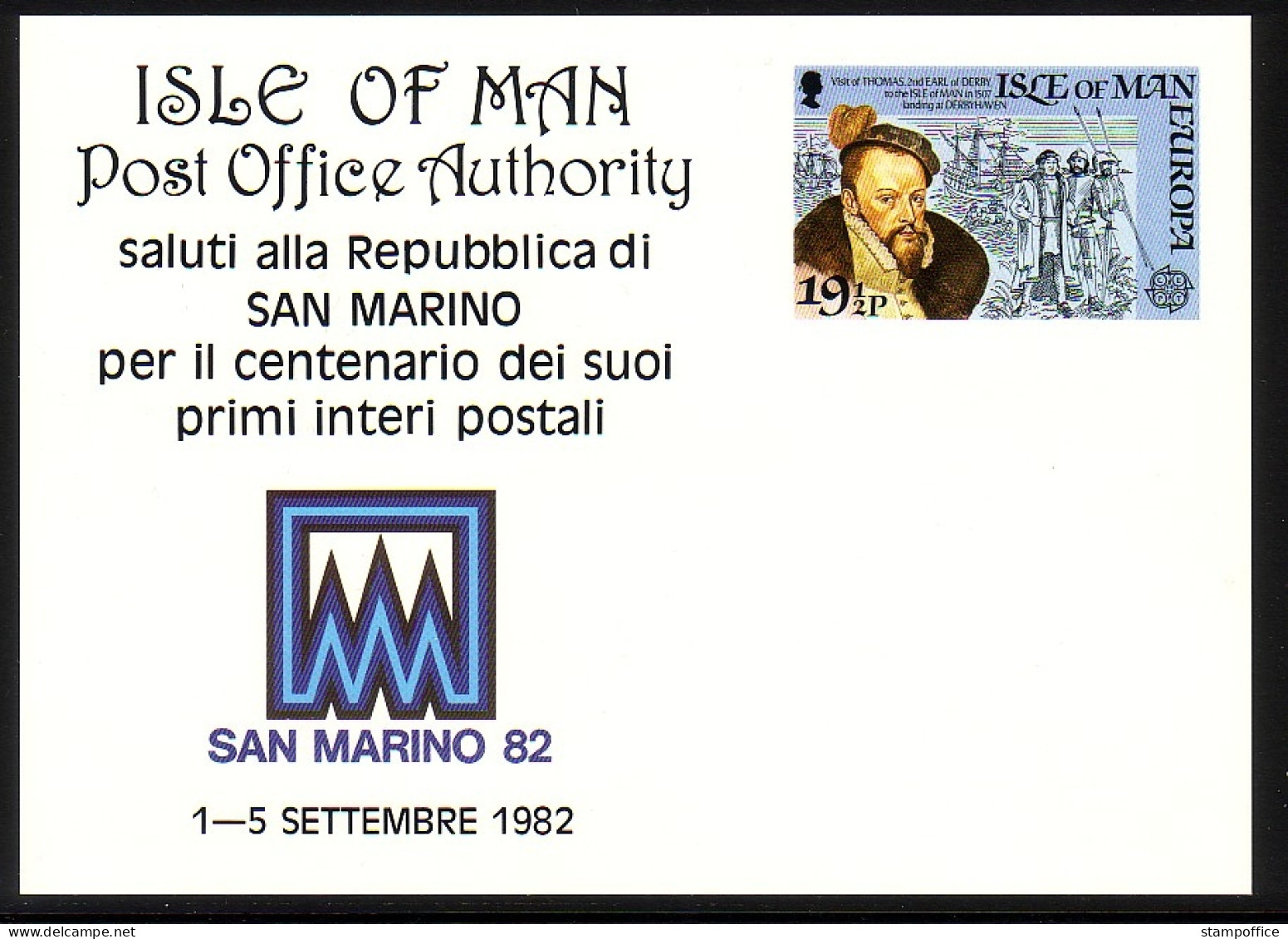 ISLE OF MAN SONDERPOSTKARTE P 1 MIT MI-NR. 214 POSTFRISCH(MINT) SAN MARINO 82 EUROPA 1982 - 1982
