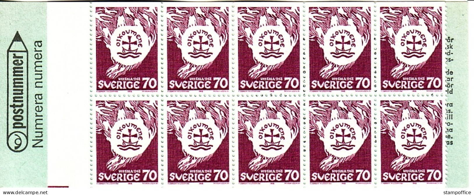 SCHWEDEN MH MIT 10 X 612 POSTFRISCH(MINT) TAGUNG DES WELTKIRCHENRATES IN UPPSALA - 1951-80