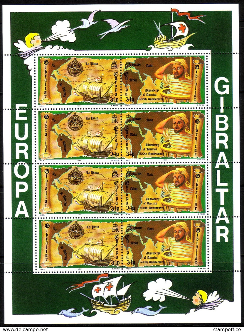 GIBRALTAR MI-NR. 638-641 POSTFRISCH(MINT) KLEINBOGENSATZ EUROPA 1992 ENTDECKUNG AMERIKAS COLUMBUS SCHIFF - 1992