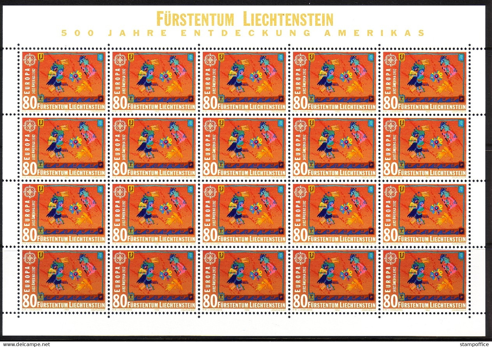 LIECHTENSTEIN MI-NR. 1033-1034 POSTFRISCH(MINT) KLEINBOGENSATZ EUROPA 1992 ENTDECKUNG AMERIKAS - COLUMBUS - 1992