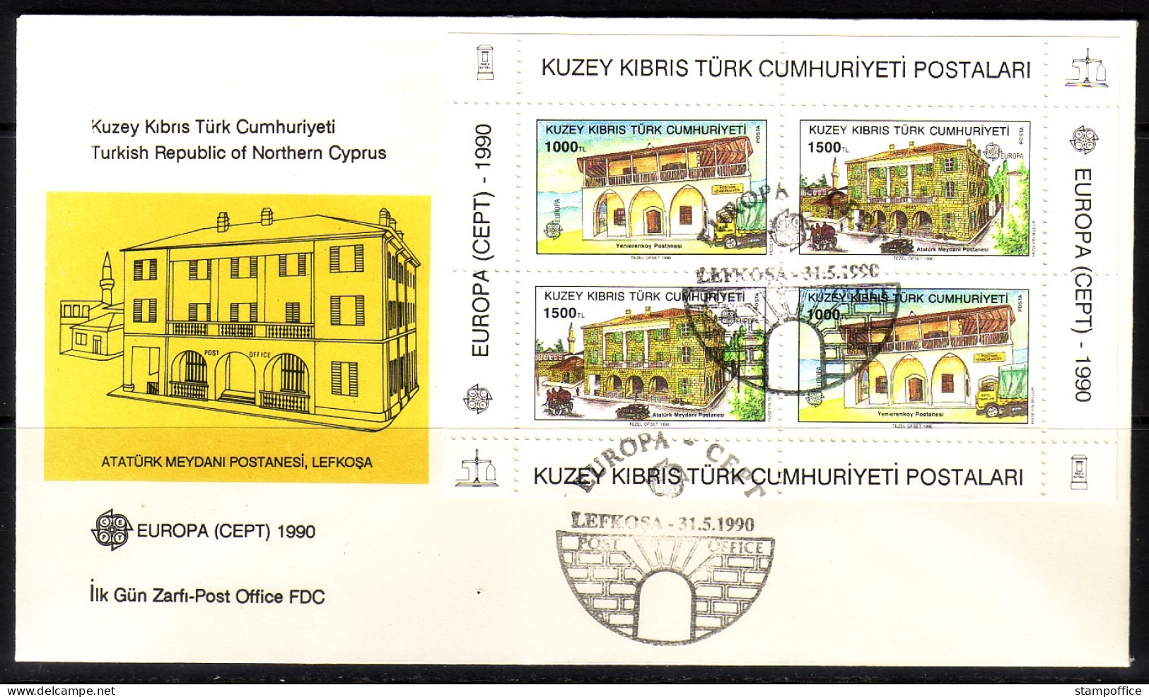 TÜRKISCH ZYPERN BLOCK 8 FDC EUROPA 1990 POSTALISCHE EINRICHTUNGEN - 1990