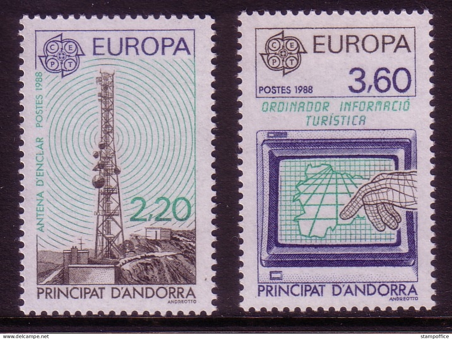 ANDORRA FRANZÖSISCH MI-NR. 390-391 POSTFRISCH EUROPA 1988 TRANSPORT- UND KOMMUNIKATIONSMITTEL FUNKTURM COMPUTER - 1988