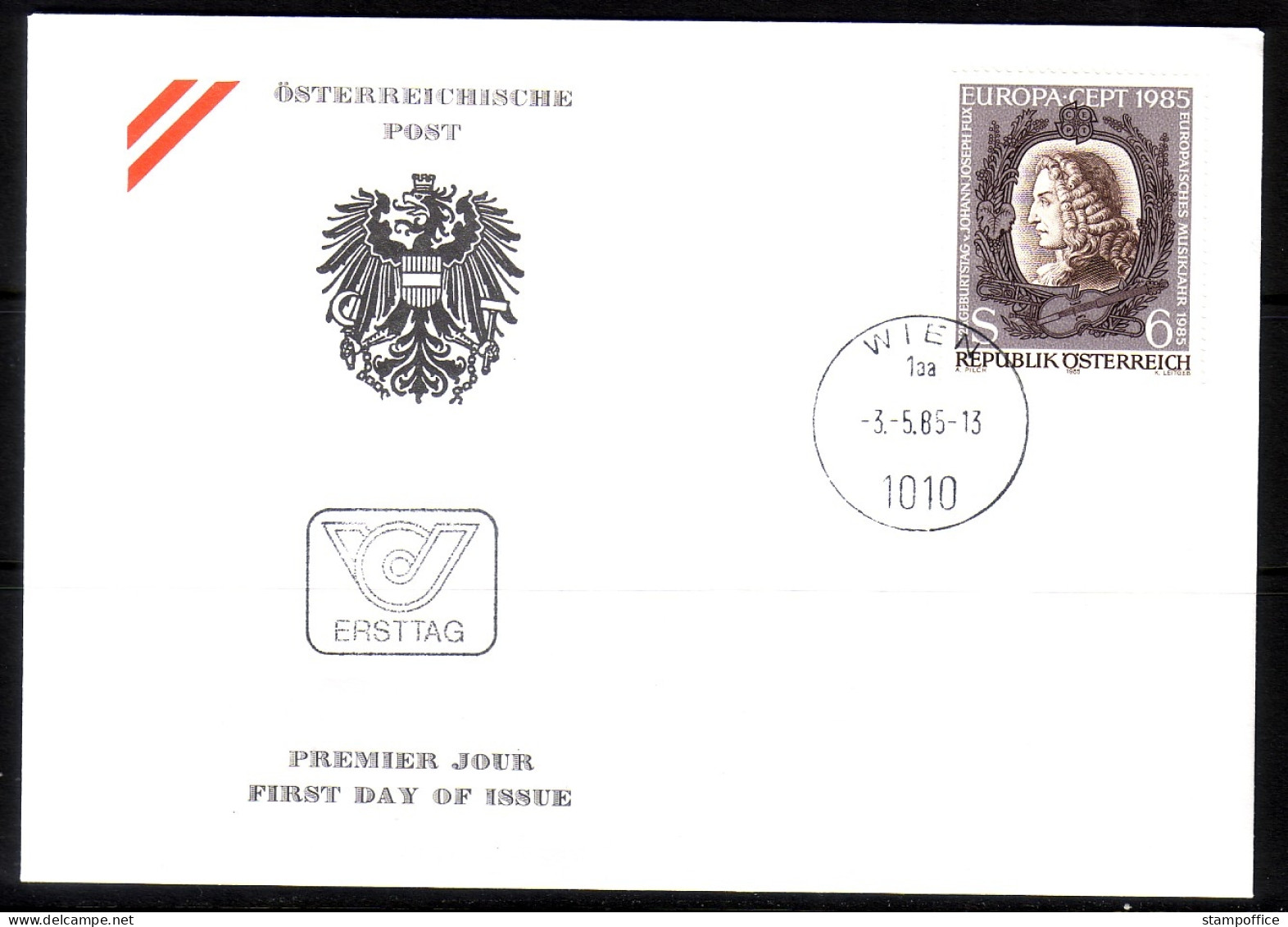 ÖSTERREICH MI-NR. 1811 FDC EUROPA 1985 - JAHR DER MUSIK JOHANN FUX KOMPONIST - 1985