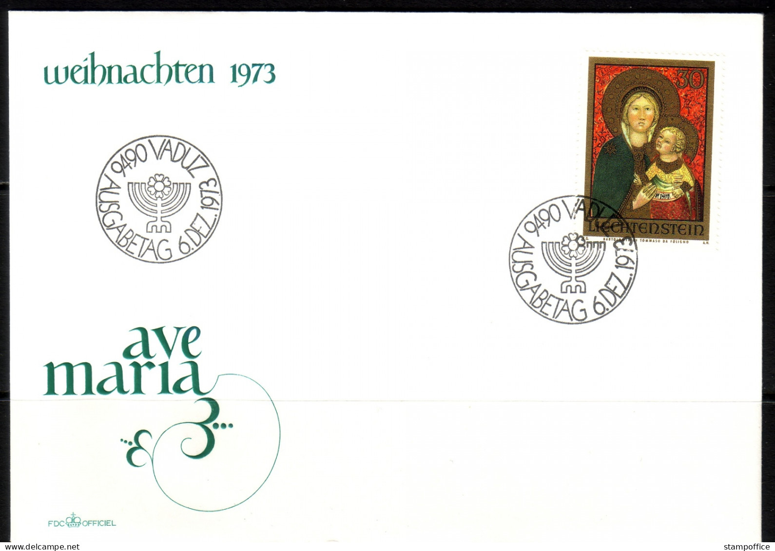 LIECHTENSTEIN MI-NR. 595 FDC WEIHNACHTEN 1973 - Weihnachten