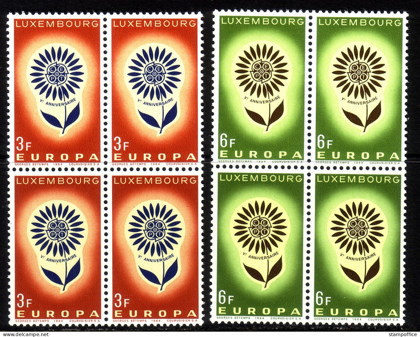 LUXEMBOURG MI-NR. 697-698 POSTFRISCH(MINT) 4er BLOCK EUROPA 1964 STILISIERTE BLUME - 1964