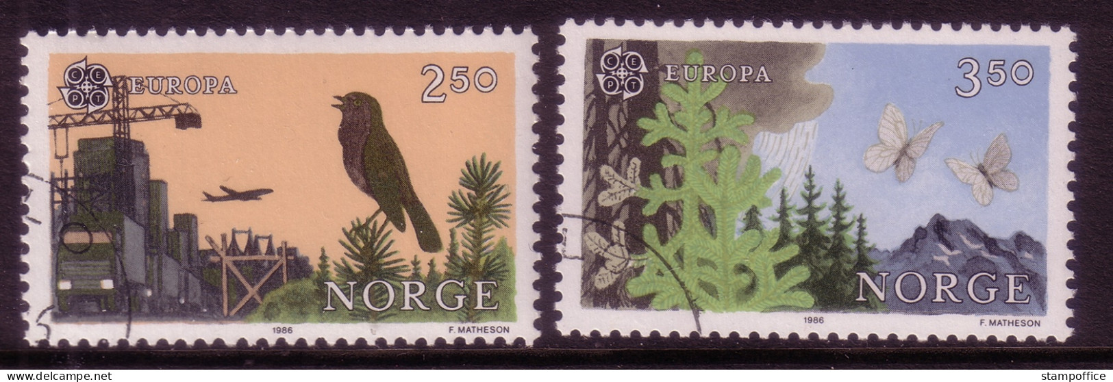 NORWEGEN MI-NR. 946-947 GESTEMPELT EUROPA 1986 UMWELTSCHUTZ VOGEL SCHMETTERLING - Usados