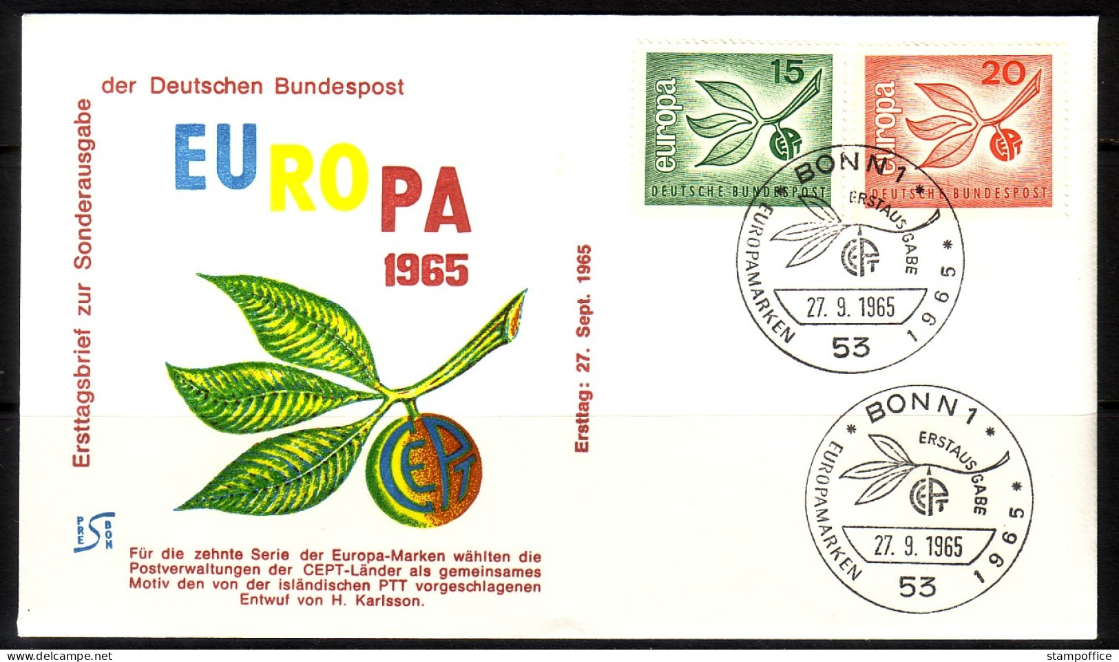 DEUTSCHLAND MI-NR. 483-484 FDC EUROPA CEPT 1965 ZWEIG - 1965