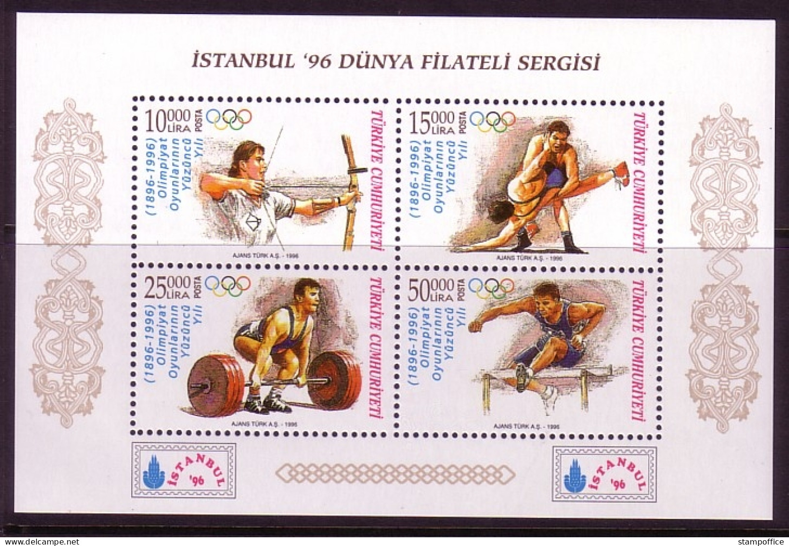 TÜRKEI BLOCK 31 POSTFRISCH(MINT) 100 JAHRE OLYMPISCHE SPIELE DER NEUZEIT RINGEN HÜRDENLAUF BOGENSCHIESSEN GEWICHTHEBEN - Blokken & Velletjes