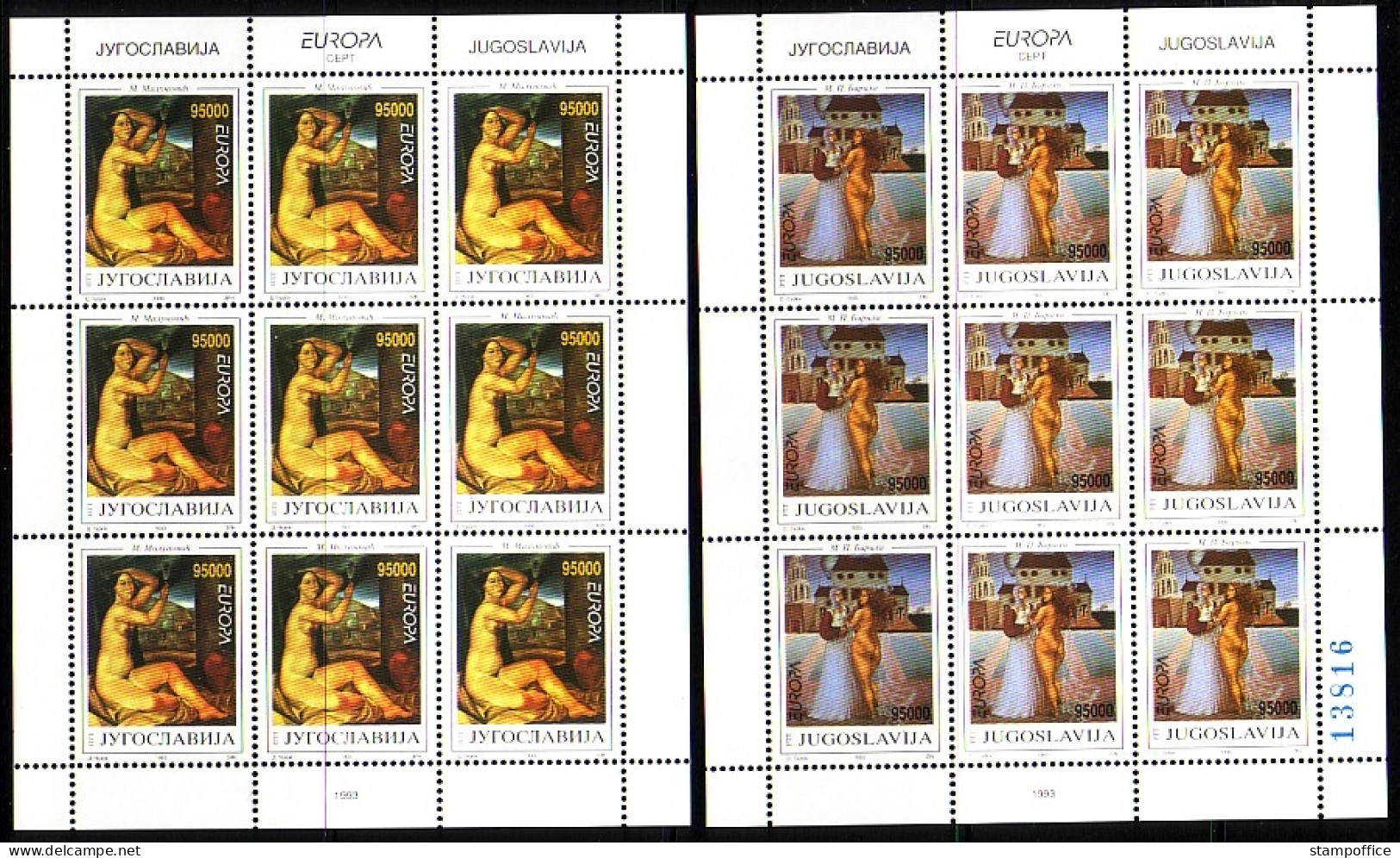 JUGOSLAWIEN MI-NR. 2603-2604 POSTFRISCH KLEINBOGENSATZ EUROPA 1993 MODERNE KUNST - 1993