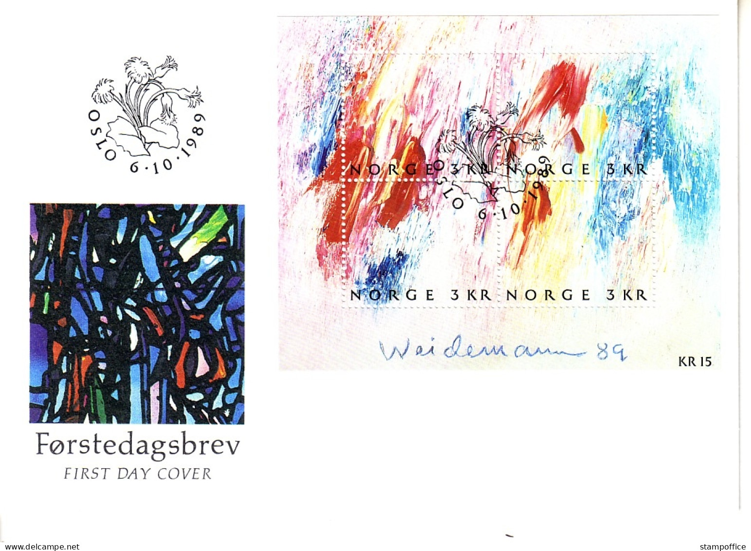 NORWEGEN BLOCK 11 FDC TAG DER BRIEFMARKE 1989 - GEMÄLDE - Blocks & Sheetlets