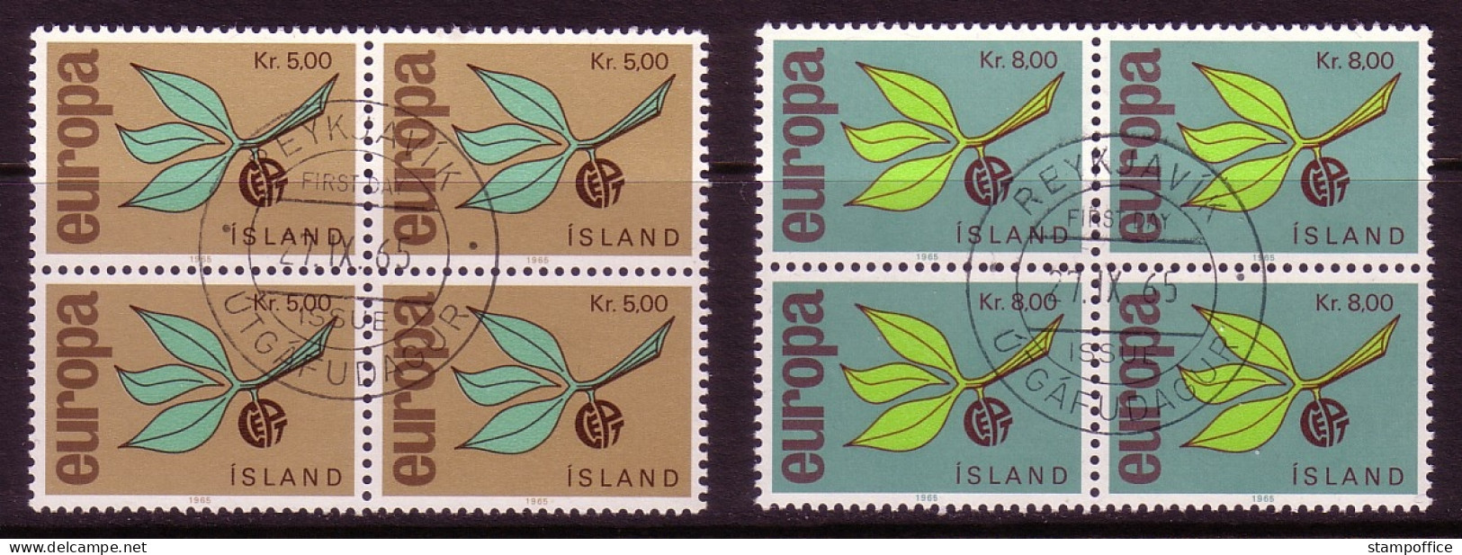 ISLAND MI-NR. 395-396 GESTEMPELT(USED) 4er BLOCK EUROPA 1965 ZWEIG - 1965