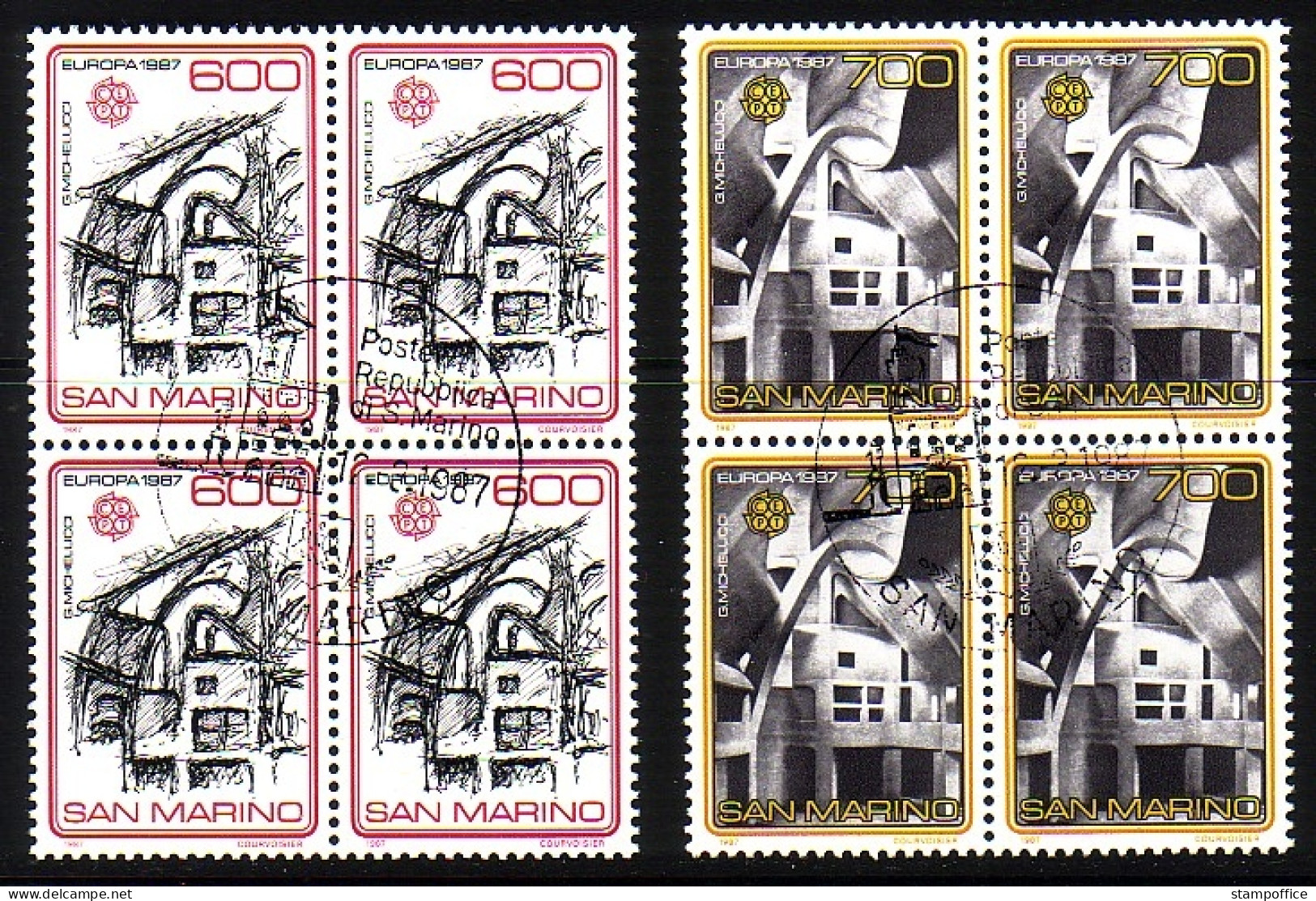 SAN MARINO MI-NR. 1354-1355 GESTEMPELT(USED) 4er BLOCK EUROPA 1987 - MODERNE ARCHITEKTUR KIRCHE - 1987