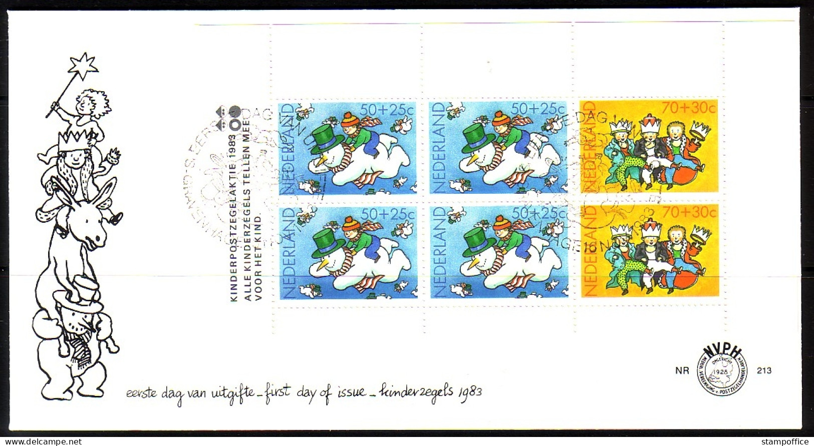 NIEDERLANDE BLOCK 25 FDC KIND UND WEIHNACHTEN 1983 SCHNEEMANN - Weihnachten