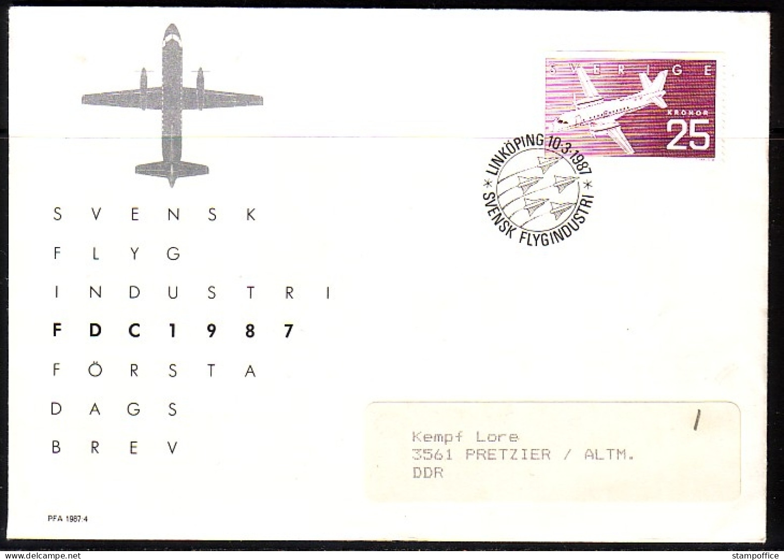 SCHWEDEN MI-NR. 1427 FDC FREIMARKE FUGZEUGINDUSTRIE - FDC