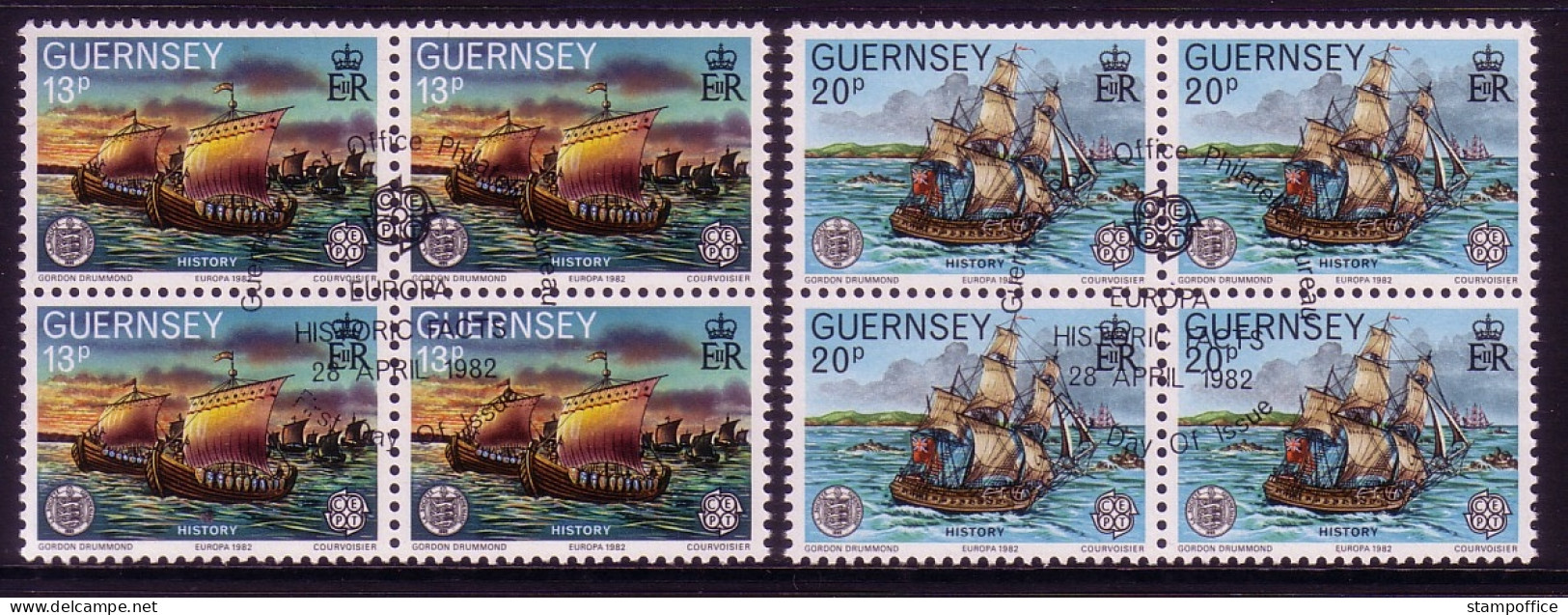 GUERNSEY MI-NR. 246-247 GESTEMPELT(USED) 4er BLOCK EUROPA 1982 HISTORISCHE EREIGNISSE SCHIFFE - 1982