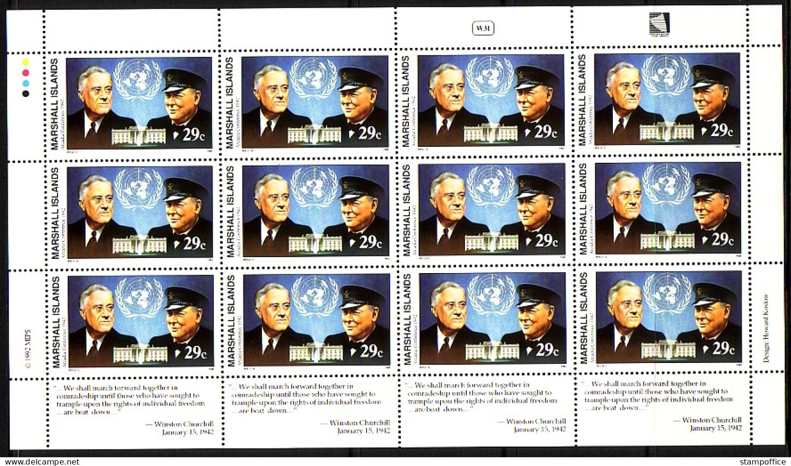 MARSHALL-INSELN MI-NR. 395 POSTFRISCH(MINT) KLEINBOGEN 2. WELTKRIEGS(XXXI) DIE ARCADIA-KONFERENZ CHURCHILL ROOSEVELT - Marshall