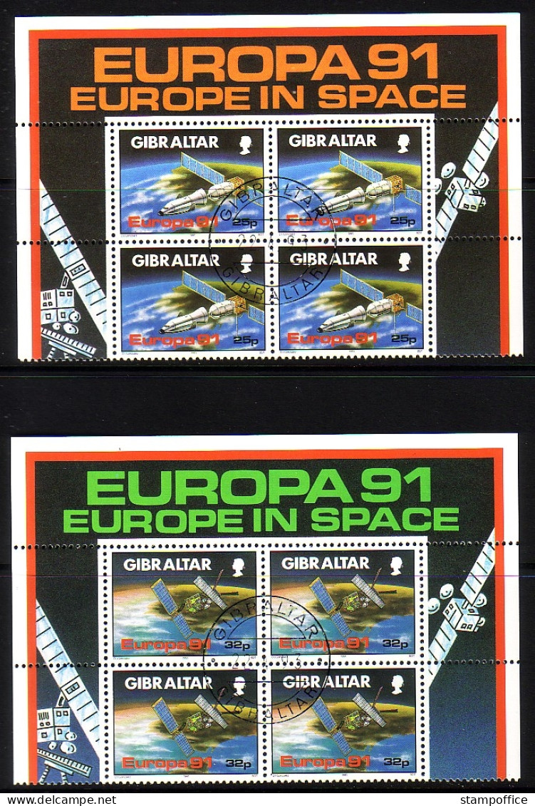 GIBRALTAR MI-NR. 613-614 O 4er BLOCK EUROPA 1991 - EUROPÄISCHE WELTRAUMFAHRT - 1991