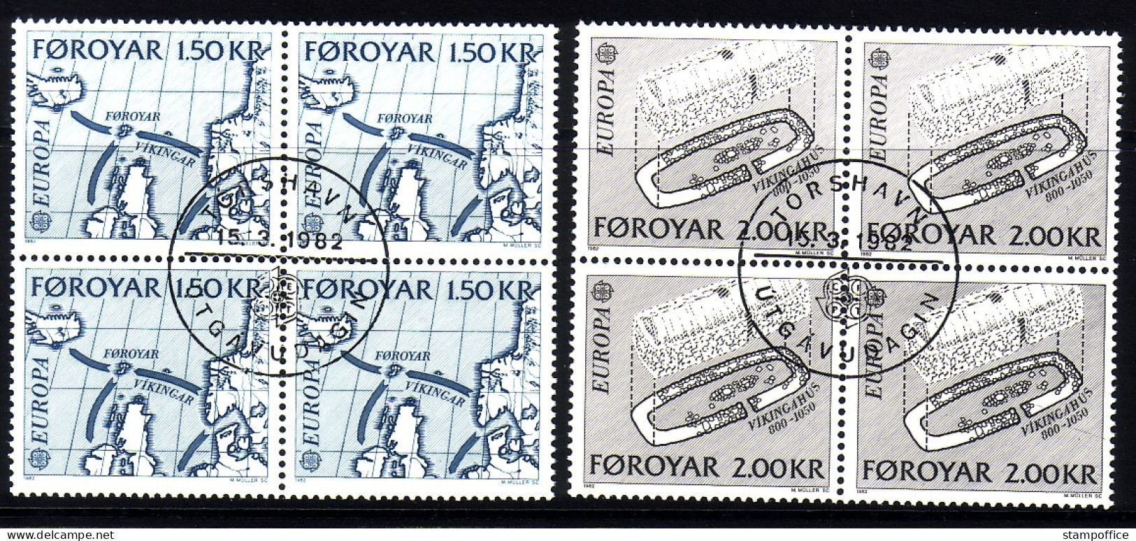 FÄRÖER MI-NR. 70-71 O 4er BLOCK EUROPA 1982 - HISTORISCHE EREIGNISSE - 1982