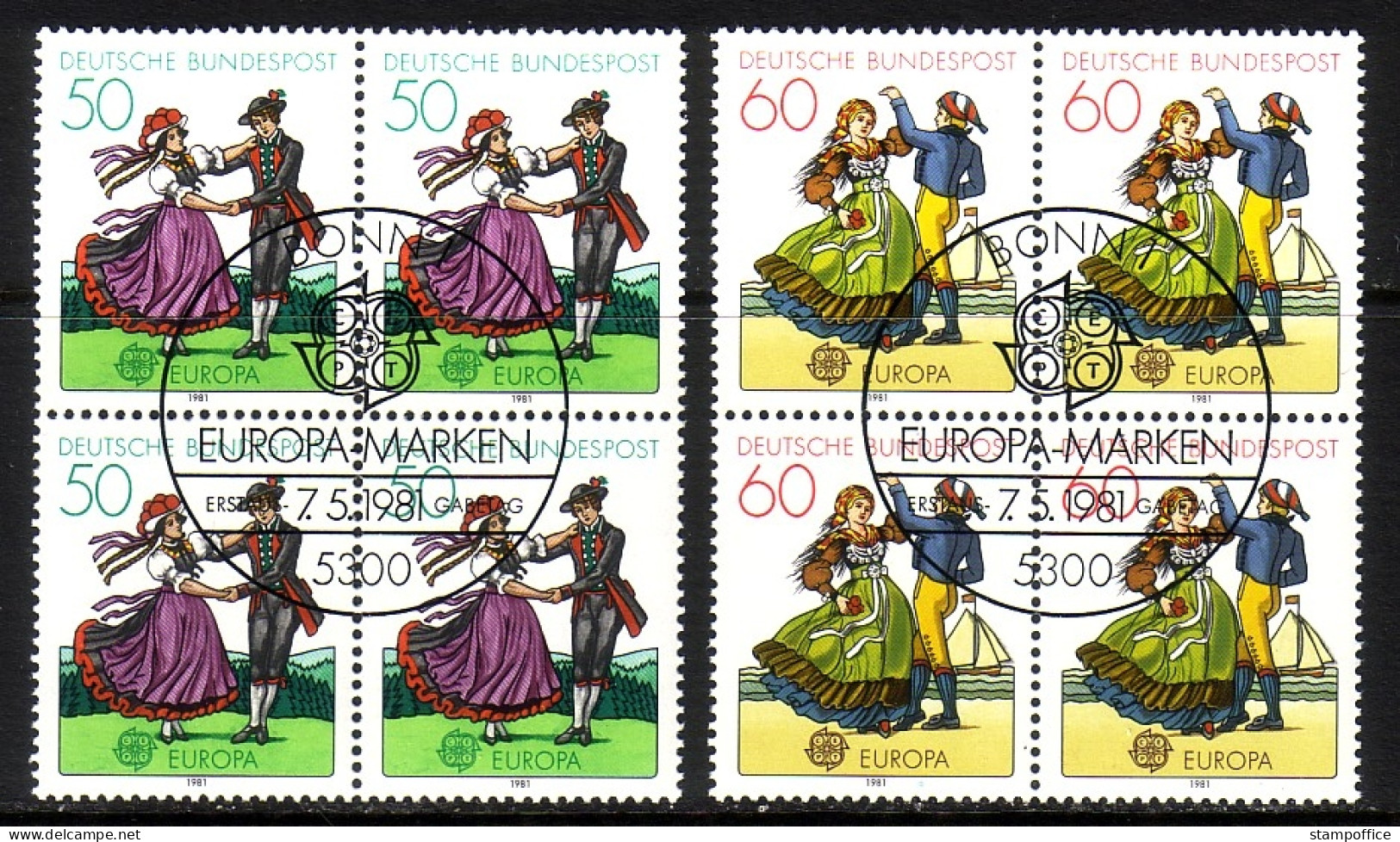 DEUTSCHLAND MI-NR. 1096-1097 GESTEMPELT(USED) 4er BLOCK EUROPA 1981 FOLKLORE TANZPAAR - 1981