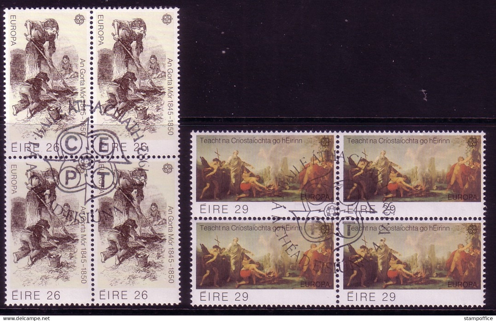 IRLAND MI-NR. 466-467 GESTEMPELT(USED) 4er BLOCK EUROPA 1982 HISTORISCHE EREIGNISSE HUNGERSNOT - 1982