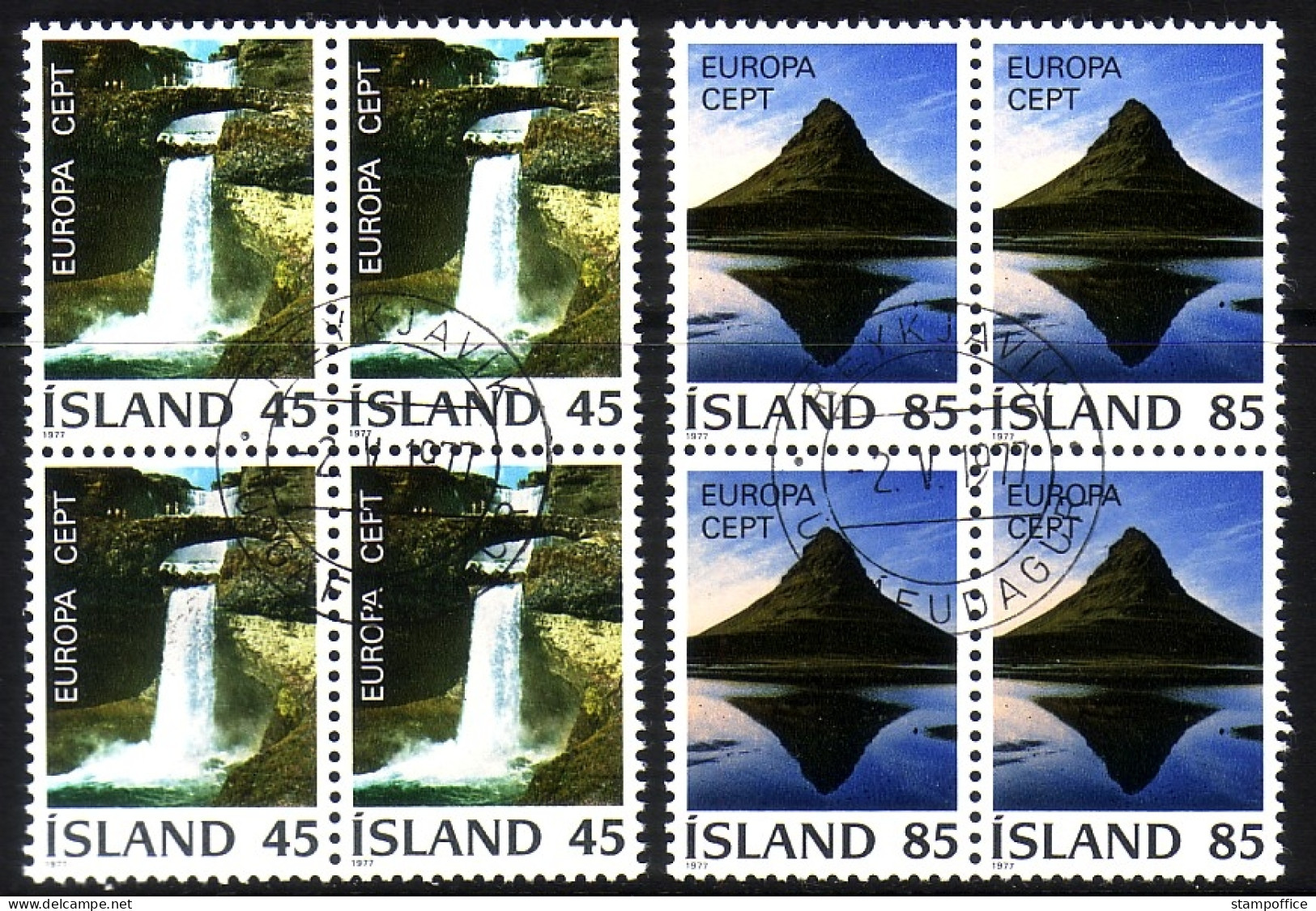 ISLAND MI-NR. 522-523 GESTEMPELT(USED) 4er BLOCK EUROPA 1977 LANDSCHAFTEN - 1977