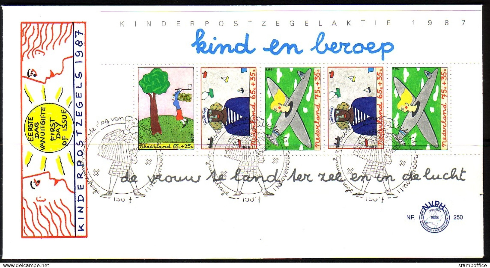 NIEDERLANDE BLOCK 30 FDC KIND UND BERUF 1987 - Blocks & Sheetlets