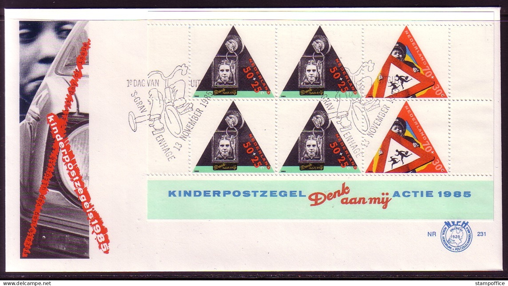 NIEDERLANDE BLOCK 28 FDC KIND UND STRASSENVERKEHR 1985 - Blocks & Sheetlets