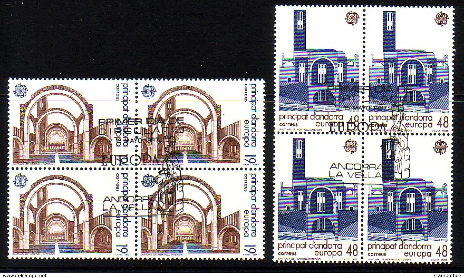 ANDORRA SPANISCH MI-NR. 193-194 GESTEMPELT(USED) 4er BLOCK EUROPA 1987 MODERNE ARCHITEKTUR KIRCHEN - 1987